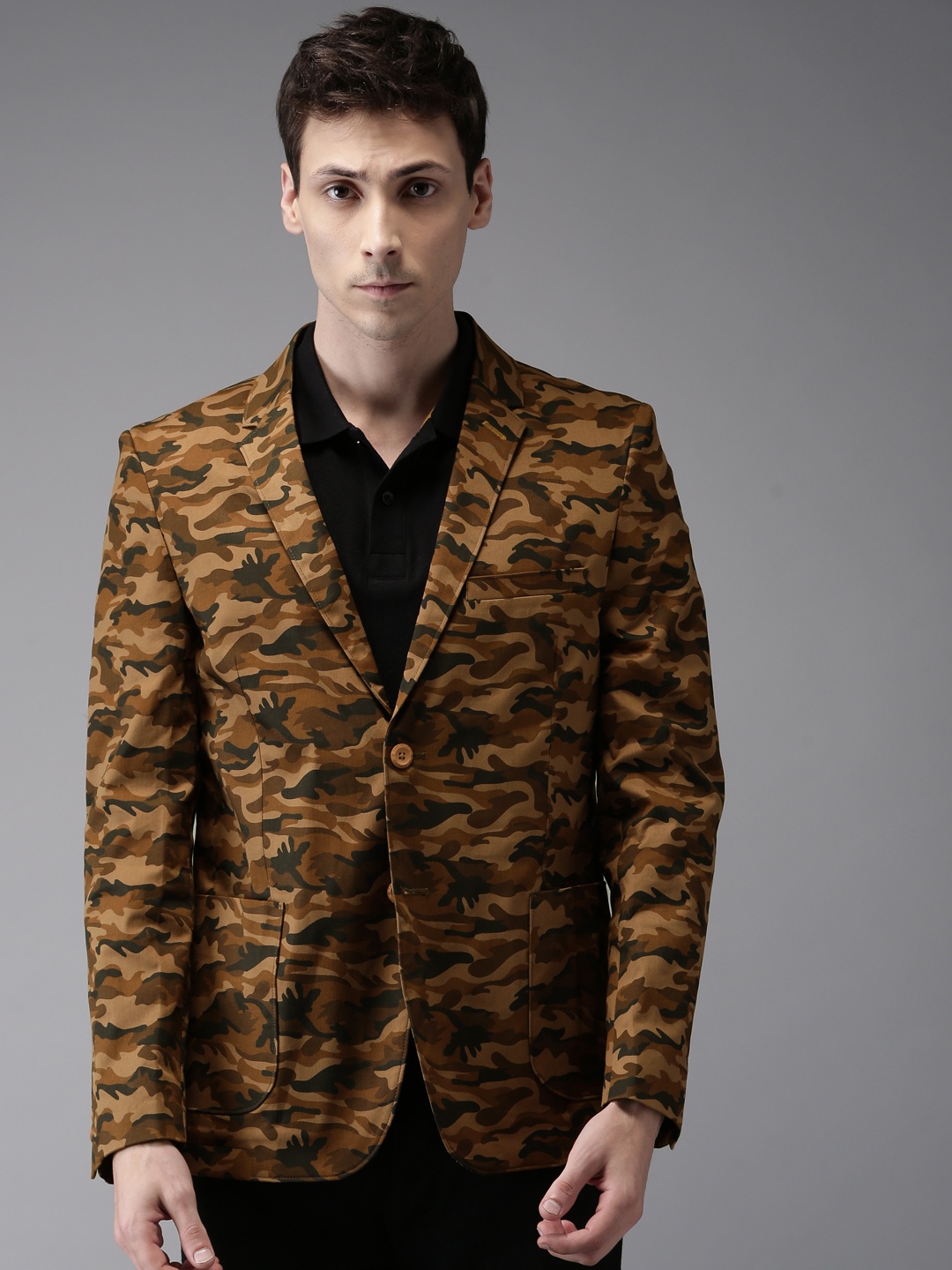 

The Indian Garage Co Brown Slim Fit Camouflage-Printed Casual Blazer