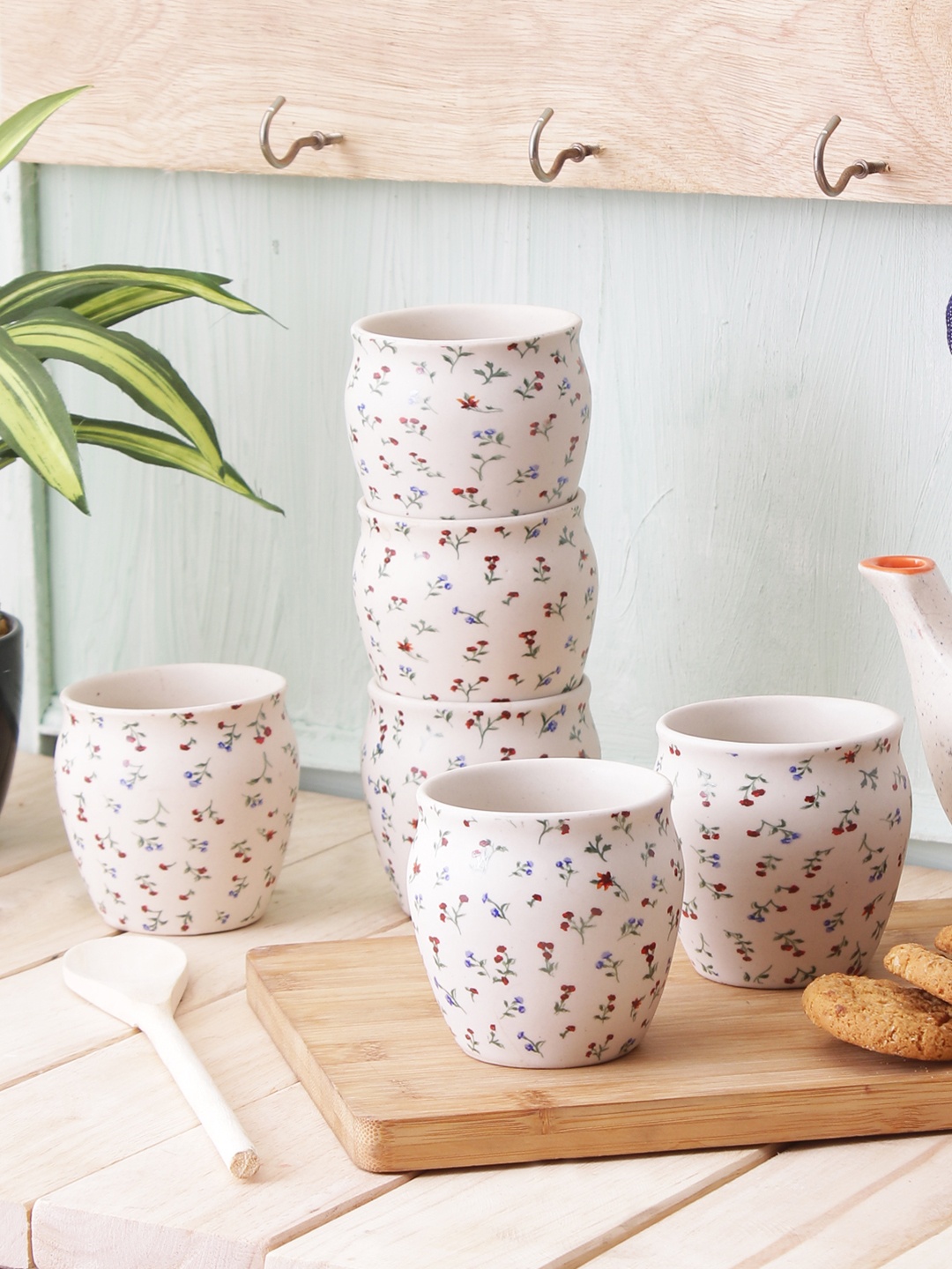 

MIAH Decor Set of 6 Printed Ceramic Kulladhs, Beige