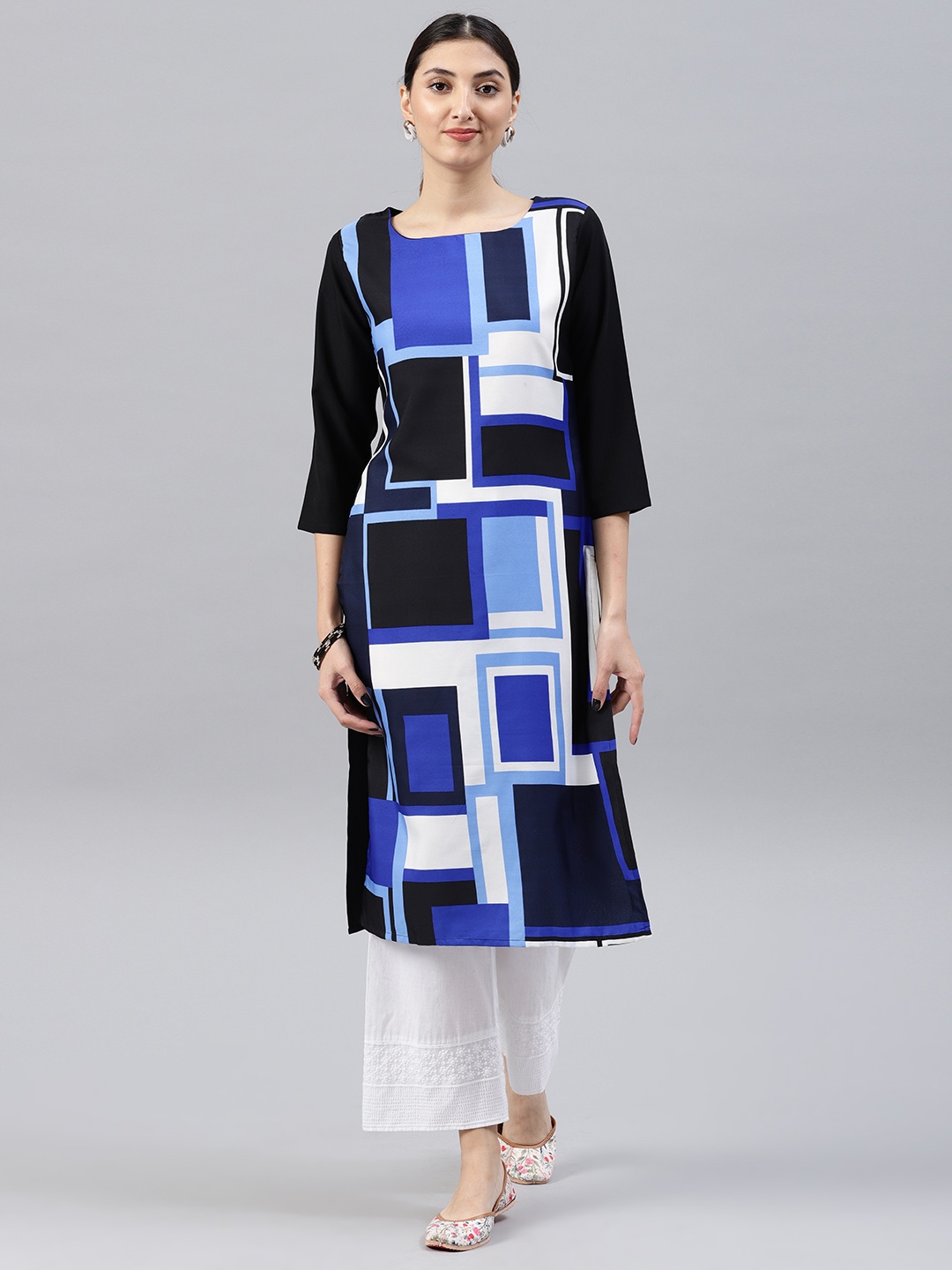 

AHIKA Women Blue & Black Printed Straight Kurta