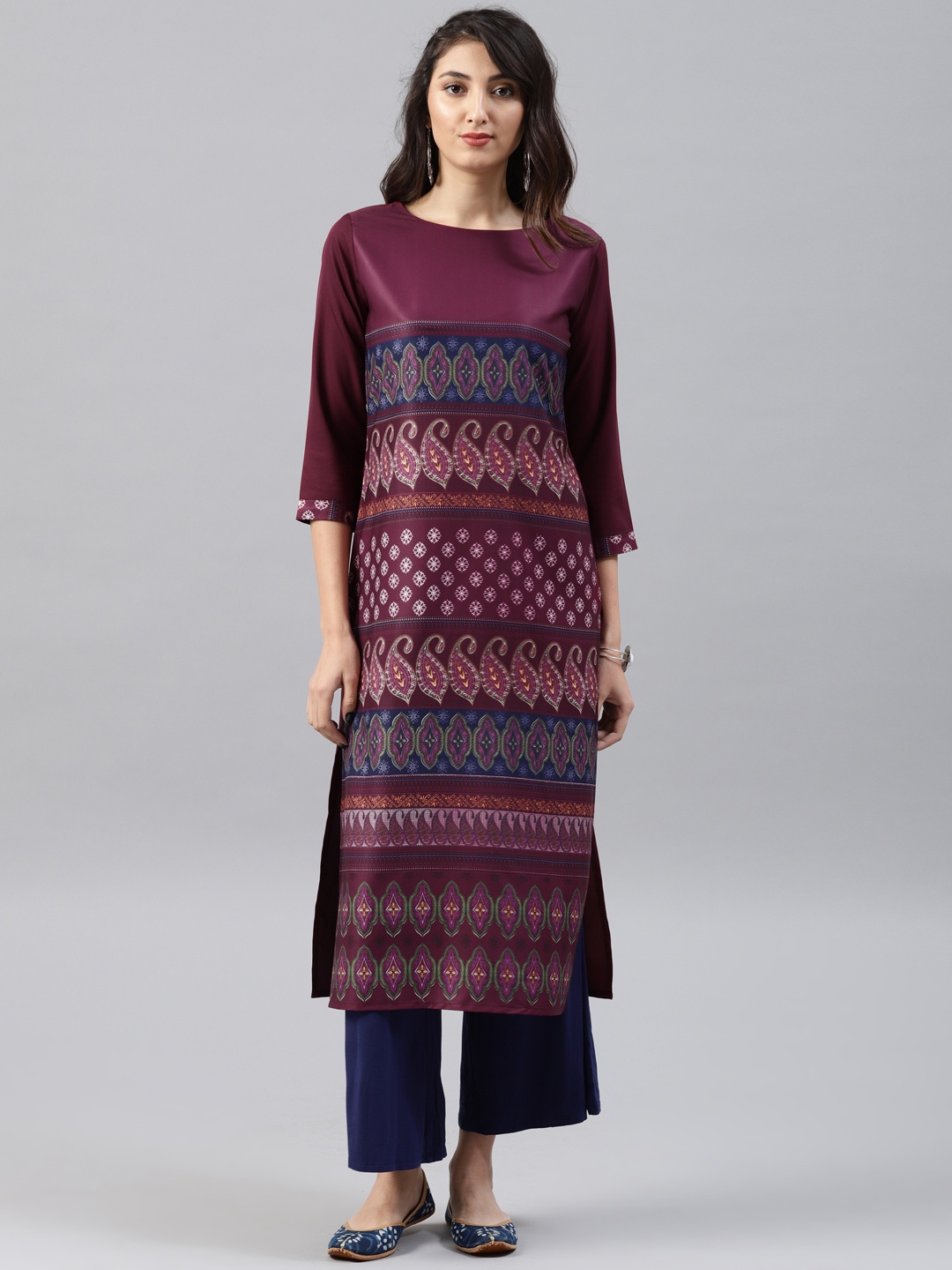 

AHIKA Women Purple Printed Straight Kurta