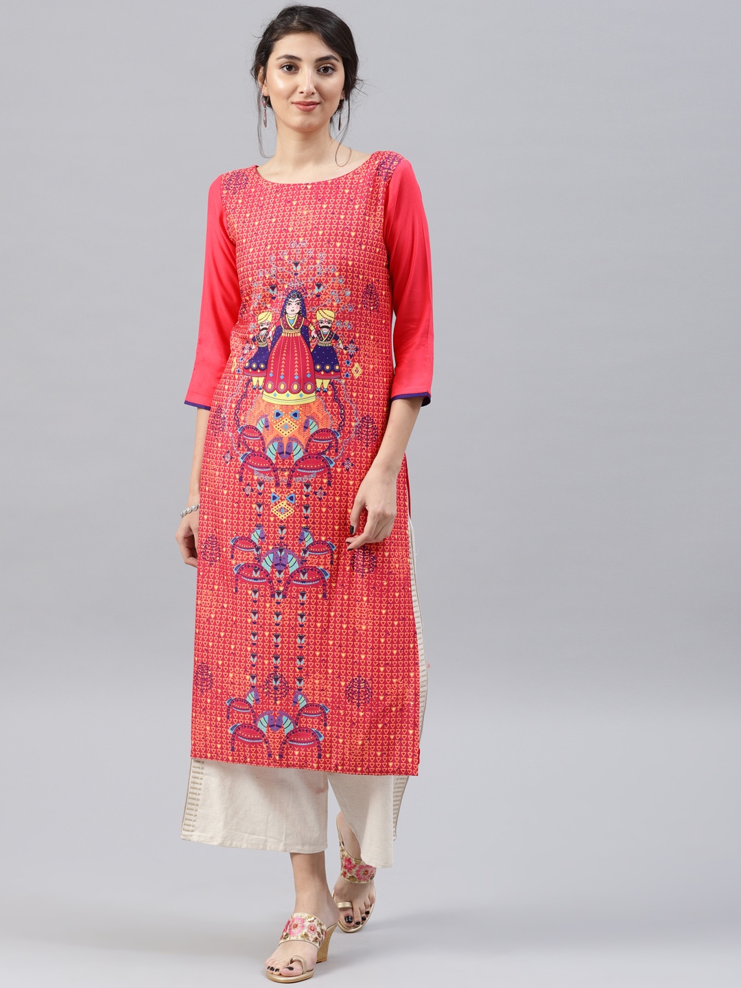 

AHIKA Women Pink Printed Straight Kurta