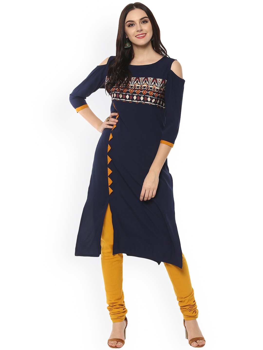 

Pannkh Women Navy Blue & Multicoloured Printed Straight Kurta