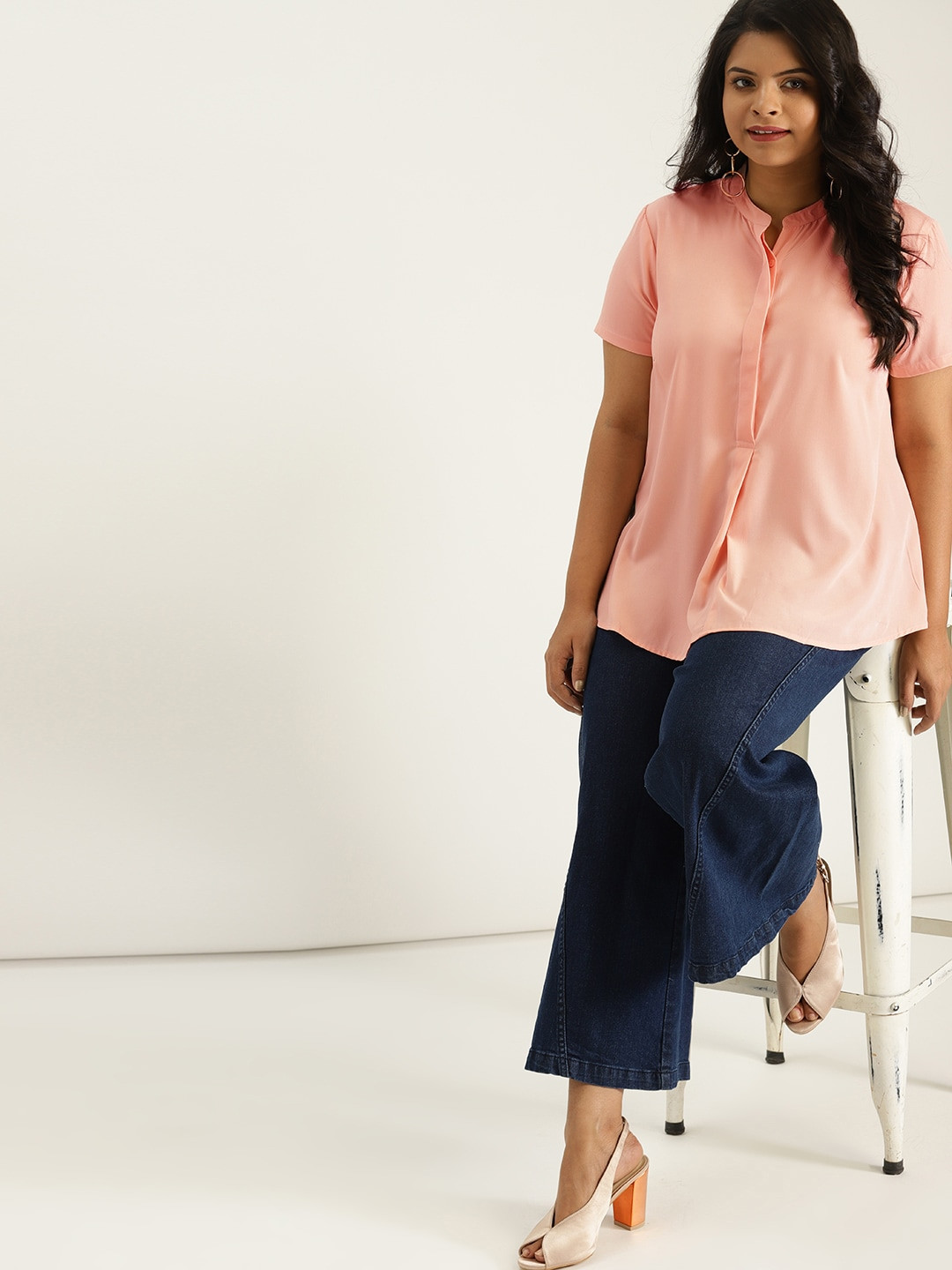 

Sztori Plus Size Women Peach-Coloured Solid A-Line Top