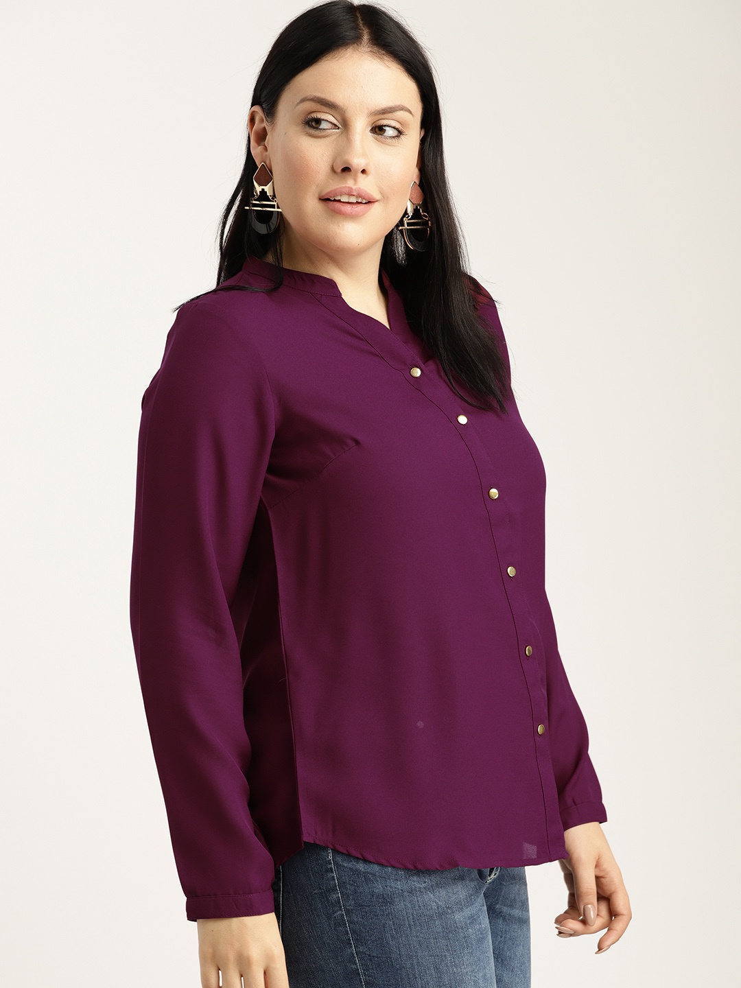 

Sztori Plus Size Women Burgundy Solid Top