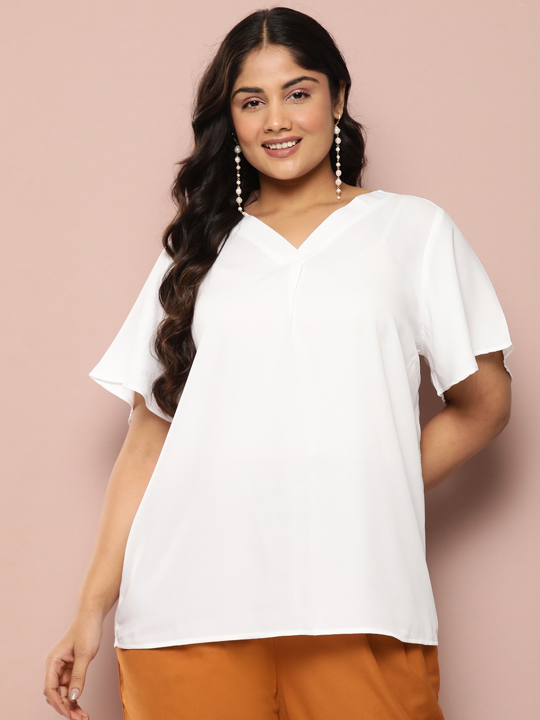 

Sztori Plus Size Flared Sleeves Top, White