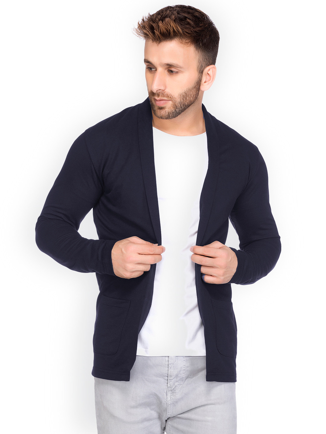 

Tinted Men Navy Blue Solid Front-Open