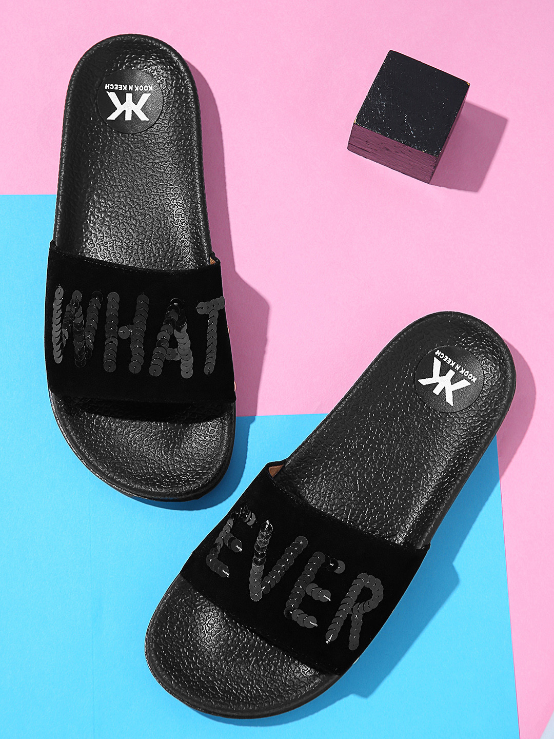 

Kook N Keech Women Black Solid Synthetic Open Toe Flats