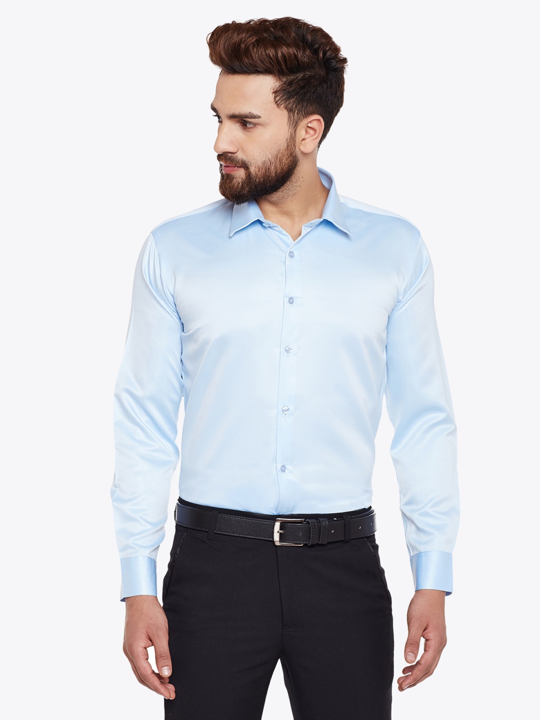 

Hancock Men Blue Solid Slim Fit Formal Shirt