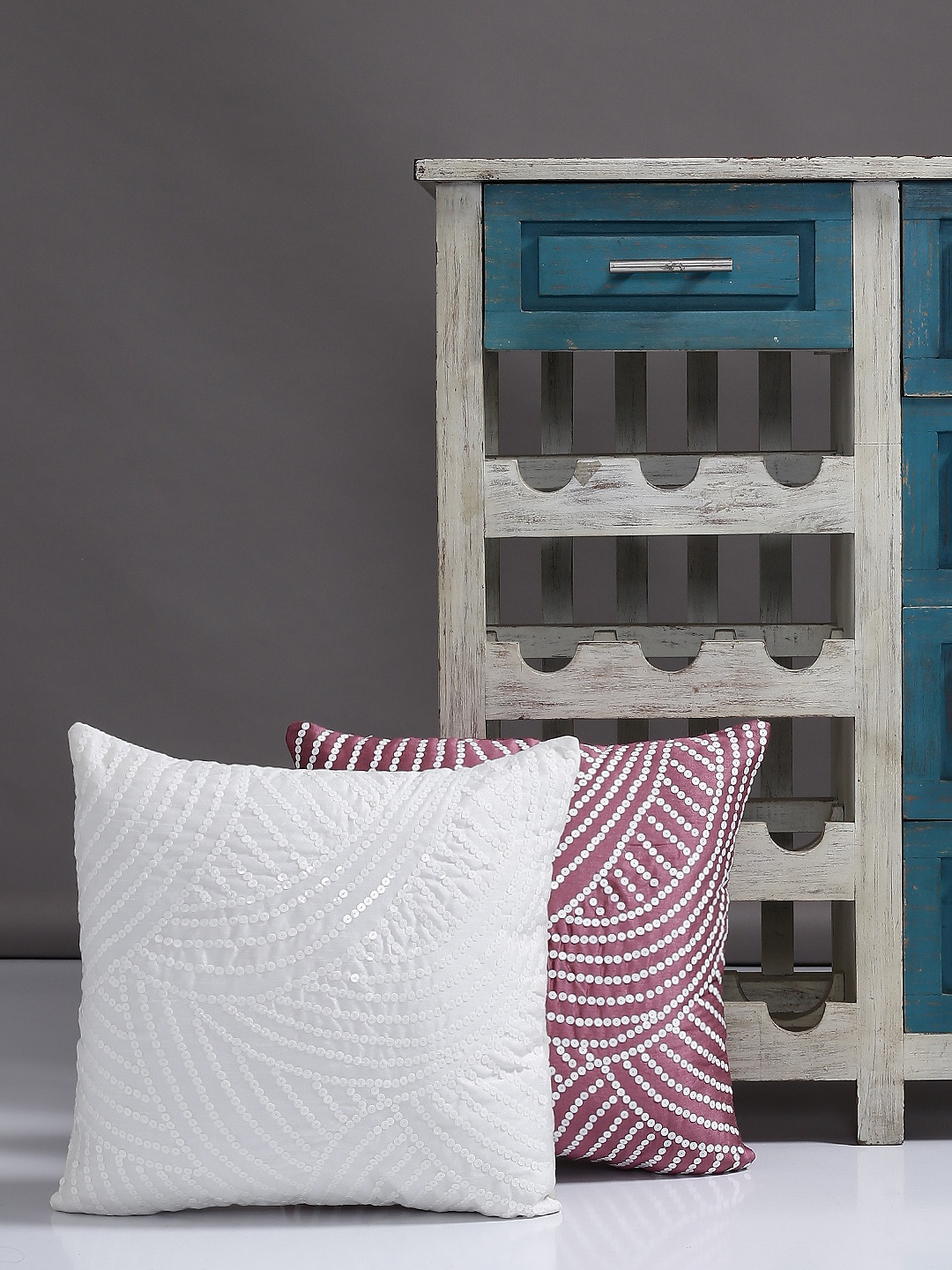 

Alina Decor Cream & Mauve Set of 2 Square Cushion Covers