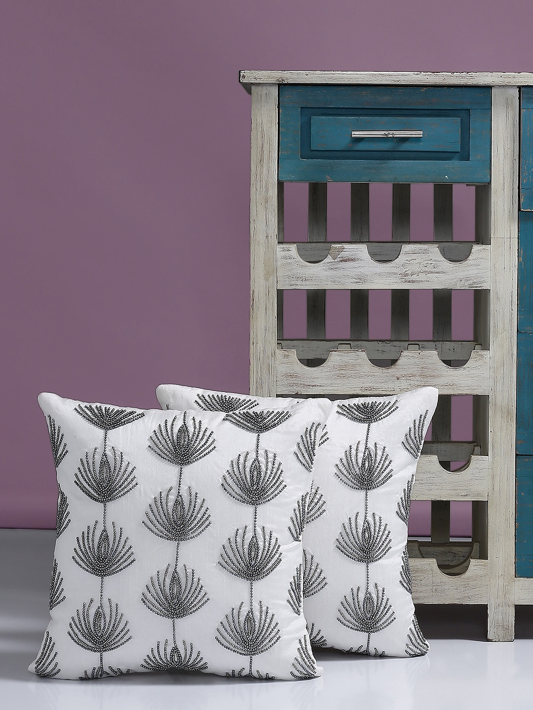 Alina decor White Set of 2 Embellished Square Cushion Covers