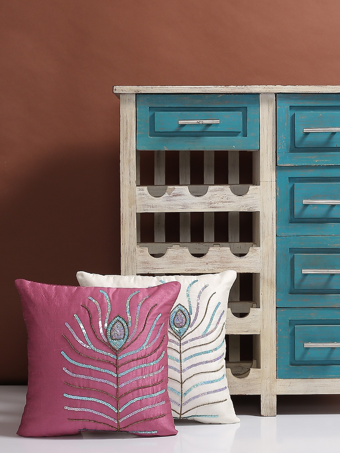 Alina decor Teal Blue 40.6 cm x 40.6 cm Set of 2 Cushion Covers, Mauve