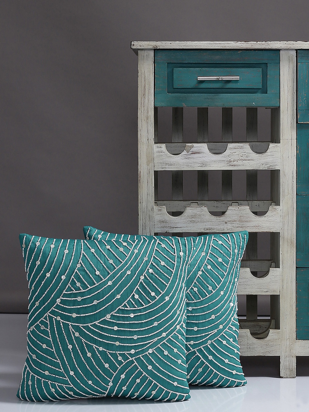 

Alina decor Teal Blue Set of 2 Solid Square Cushion Covers