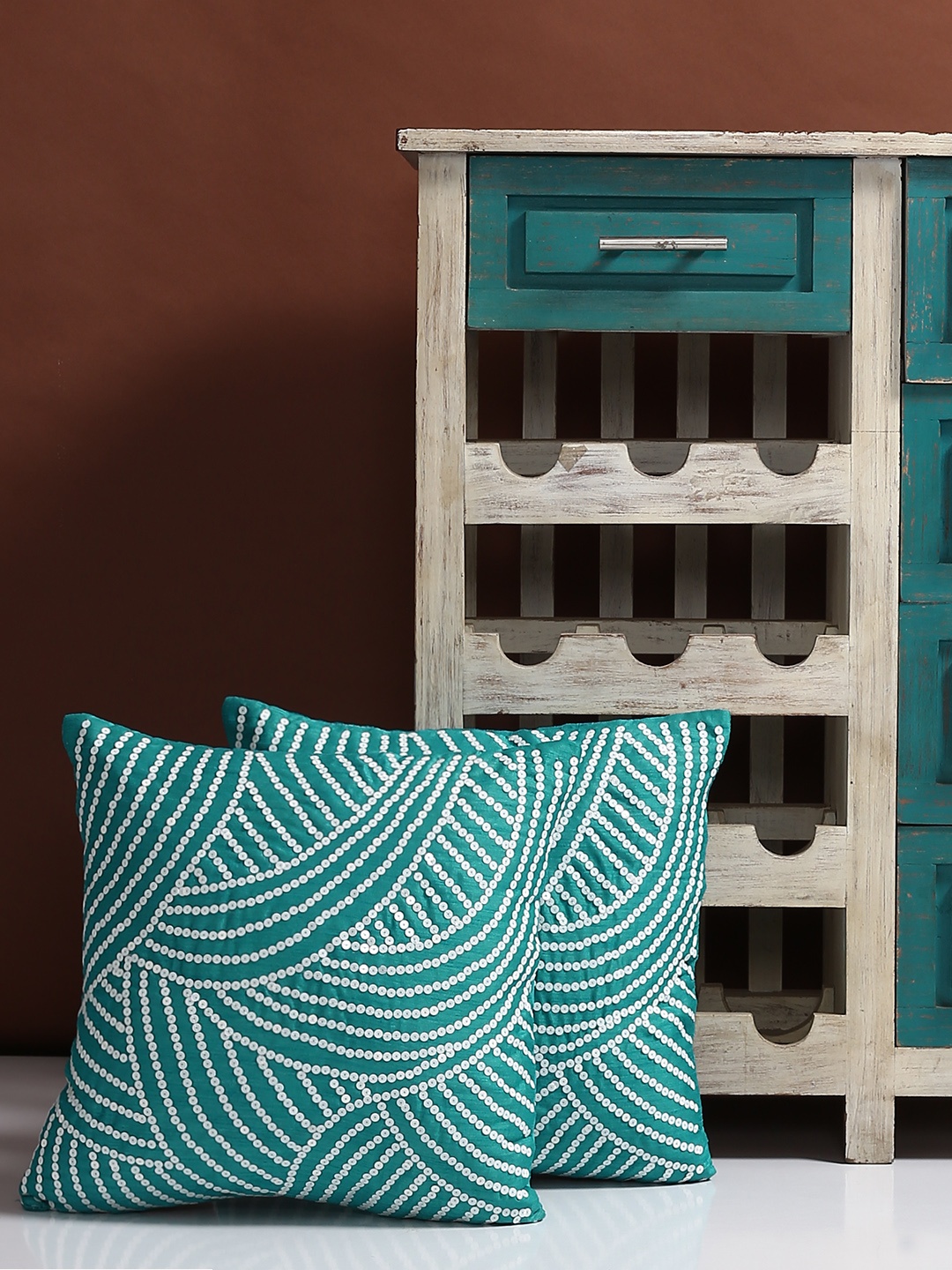 

Alina decor Teal Set of 2 Printed Square Cushion Covers