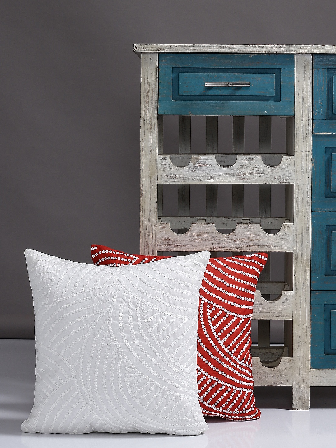 Alina decor White Set of 2 Solid Square Embellished Cushion Covers
