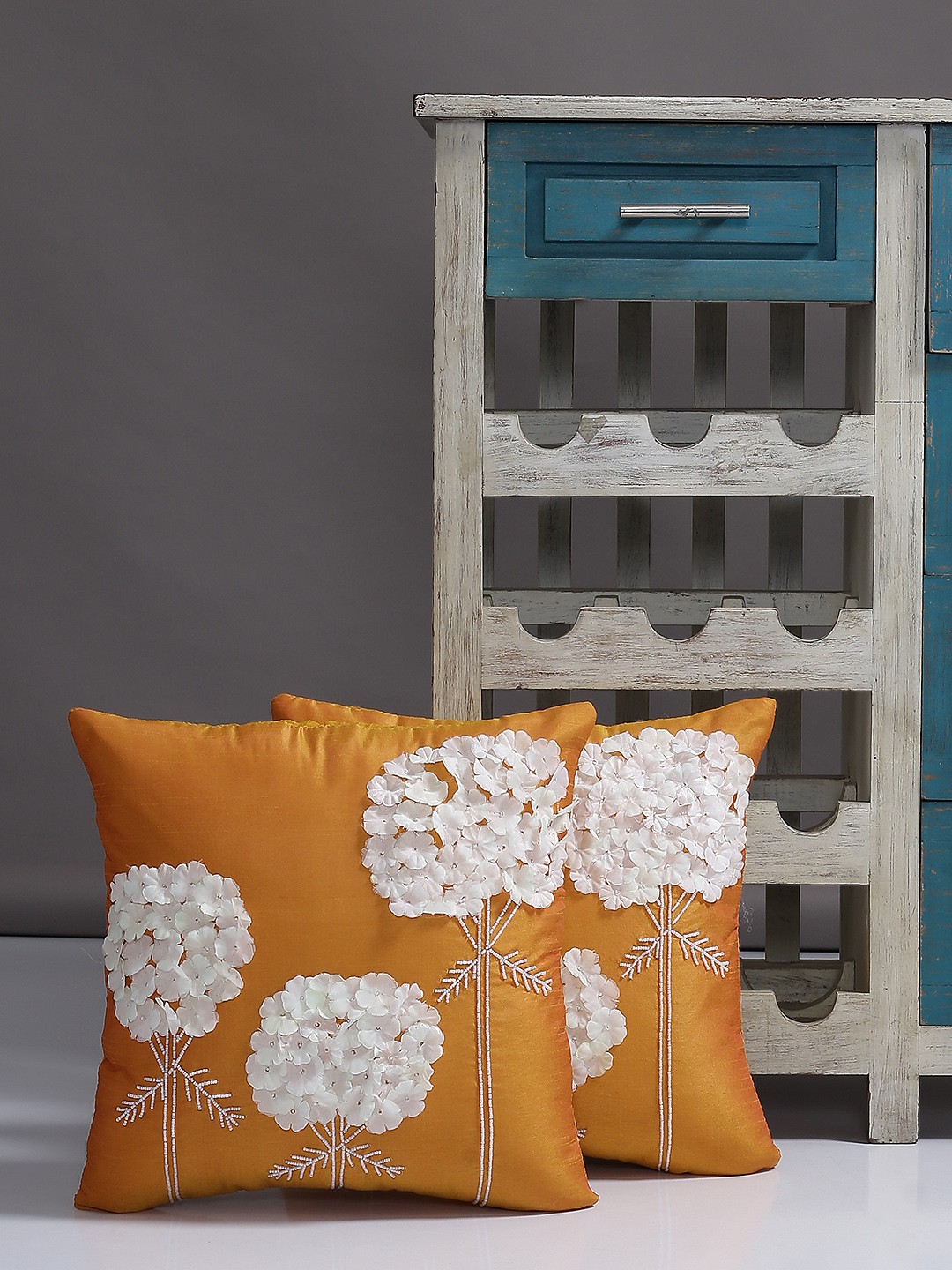 

Alina decor Orange Set of 2 Floral Square Cushion Covers