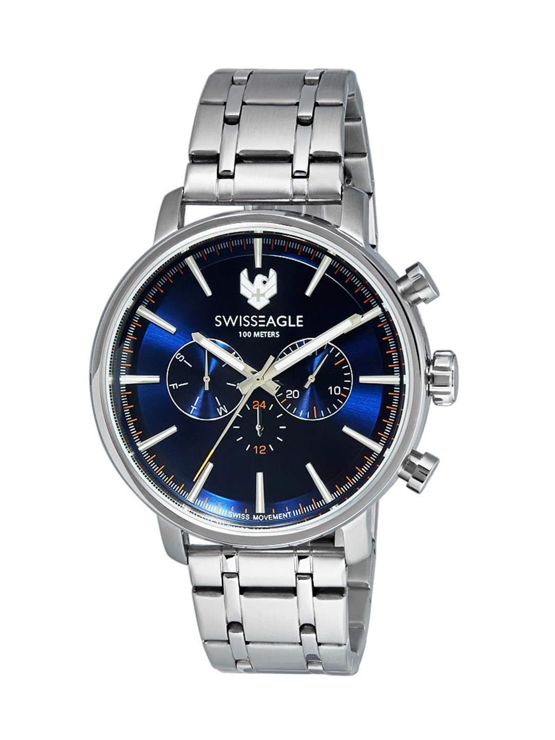 

Swiss Eagle Men Blue & Silver-Toned Multifunctional Watch SE-9144-33