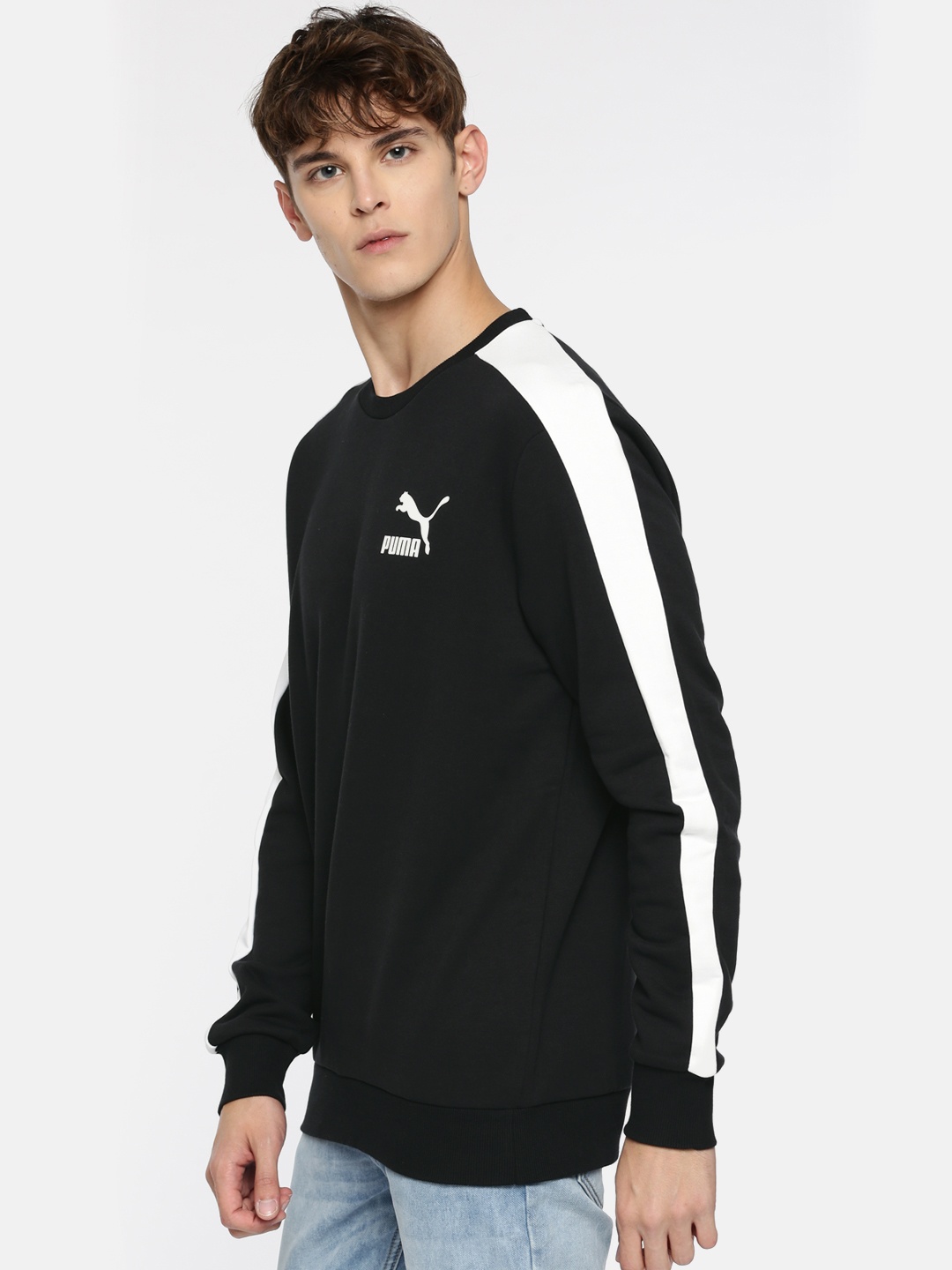 

Puma Men Black Classics T7 Logo Crew TR Solid Sweatshirt