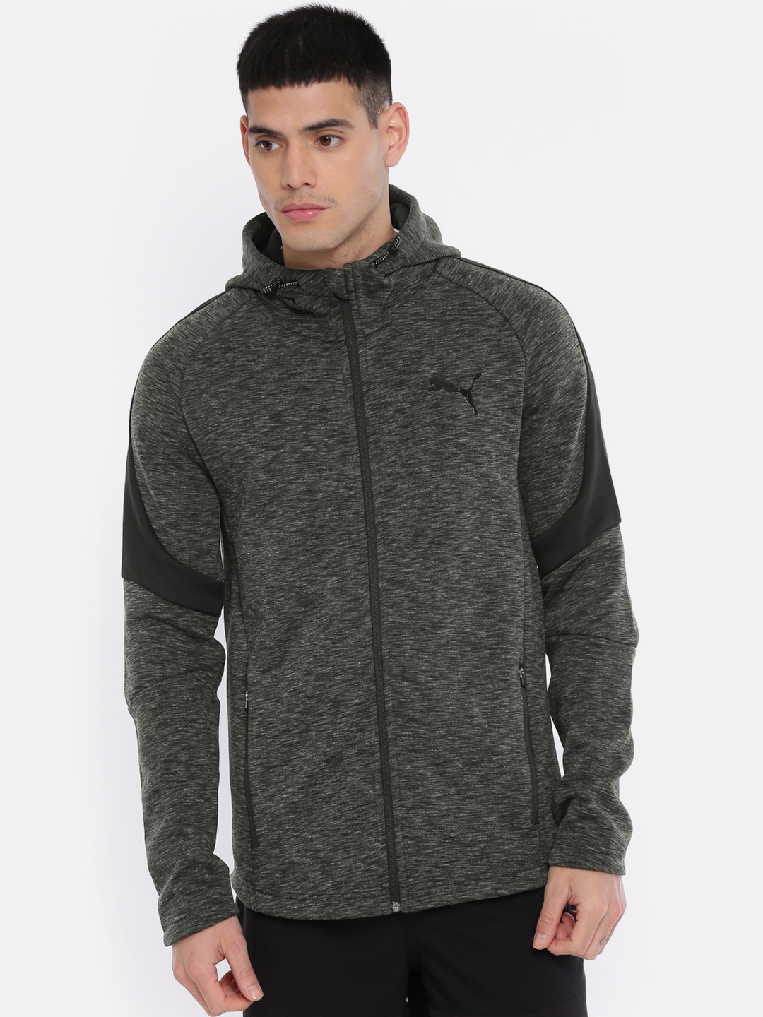 

Puma Men Black Solid Evostripe FZ Hoody Sporty Track Jacket