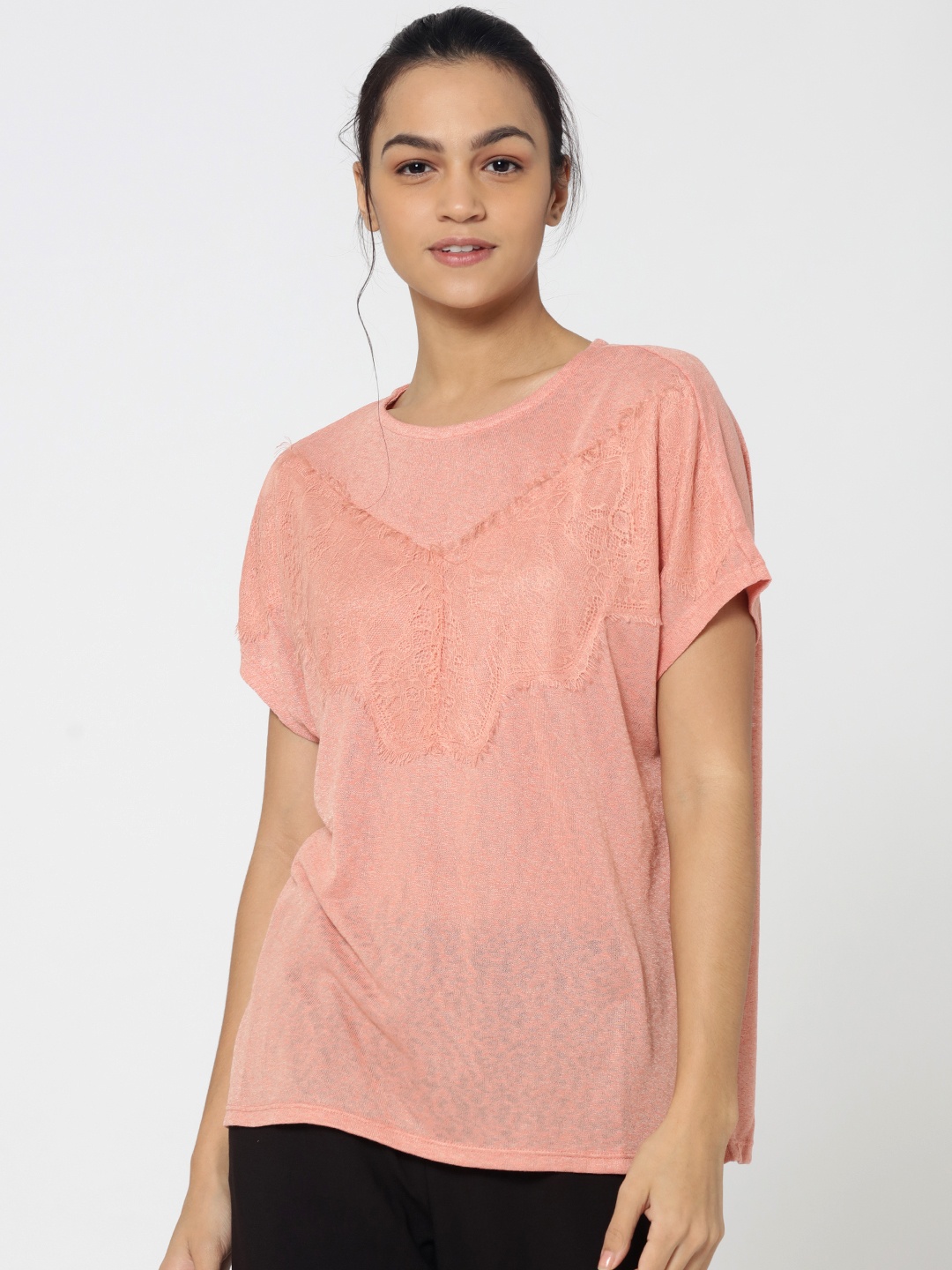 

ONLY Women Pink Self Design Top