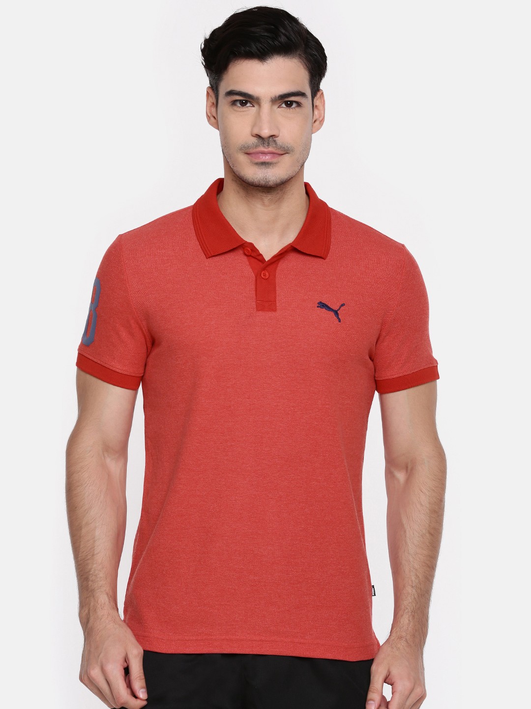 

Puma Men Red Printed Slim Fit India Contrast Heather Polo 48 T-shirt