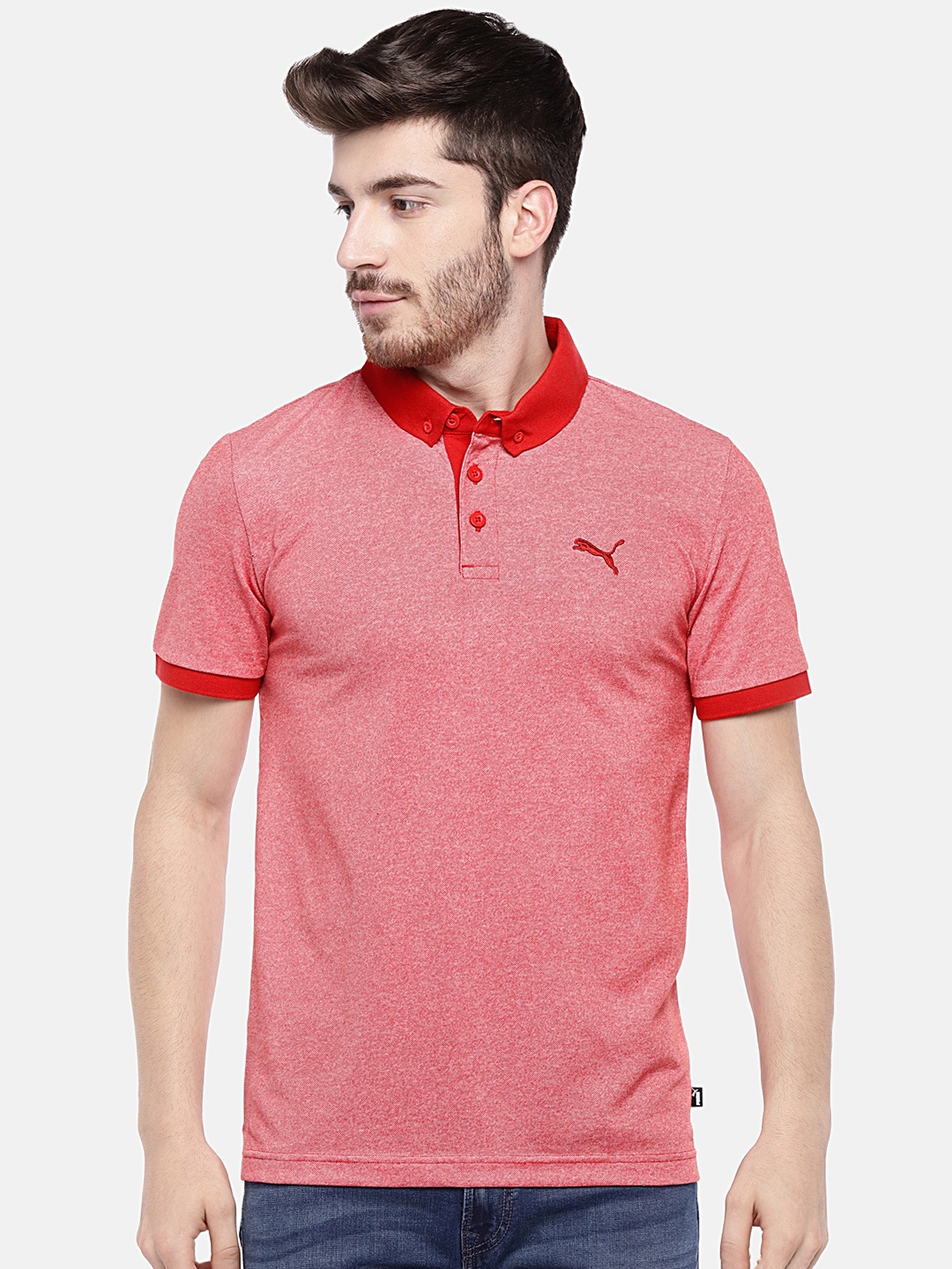 

Puma Men Red Solid Slim Fit India Grindle Polo Collar T-shirt