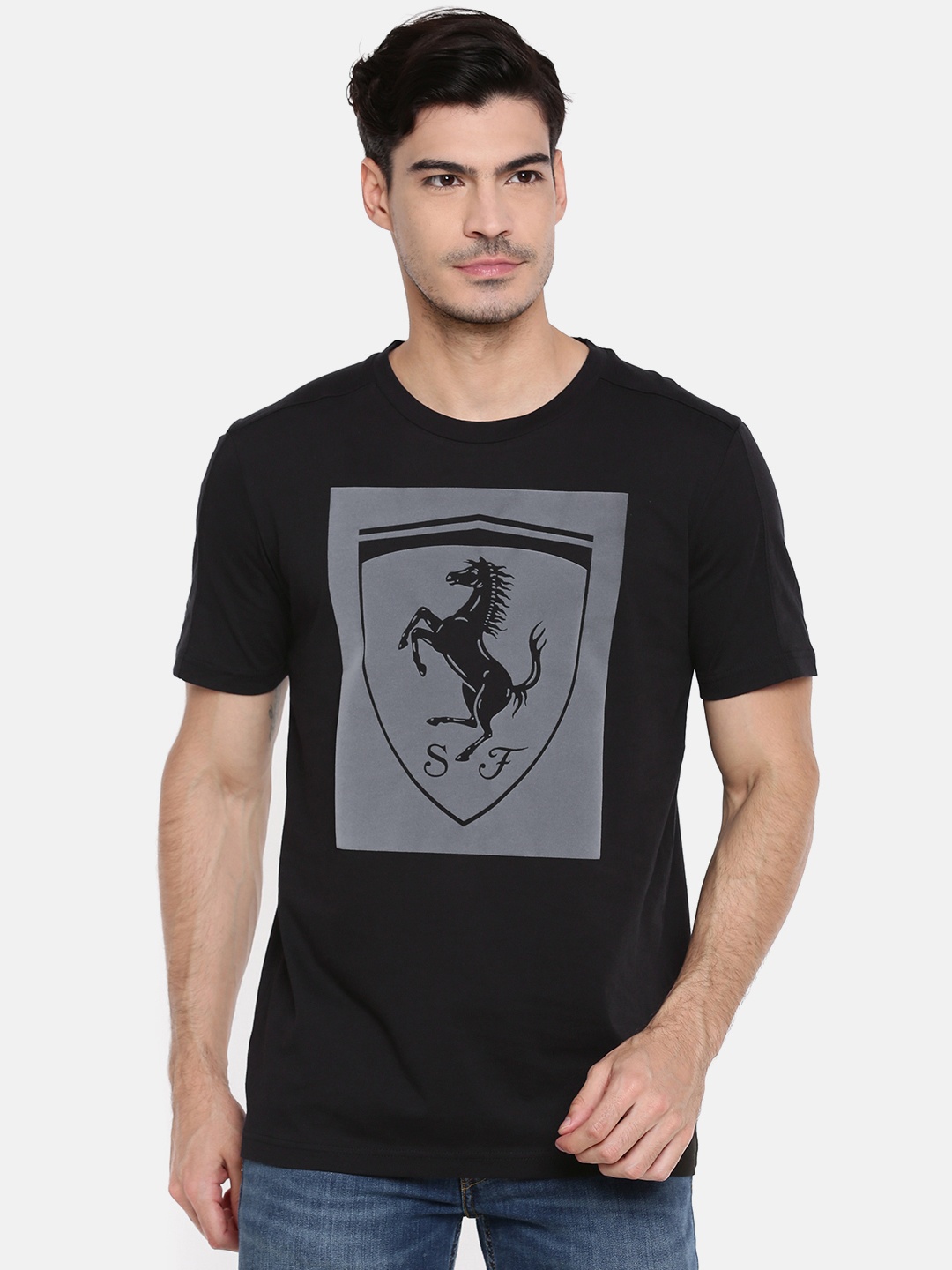 

PUMA Motorsport Men Black Ferrari Big Shield DRY-CELL Printed Pure Cotton Motorsport T-shirt