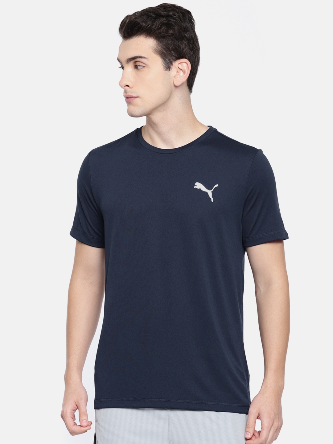 

Puma Men Navy Blue Solid Round Neck ESS Active T-shirt