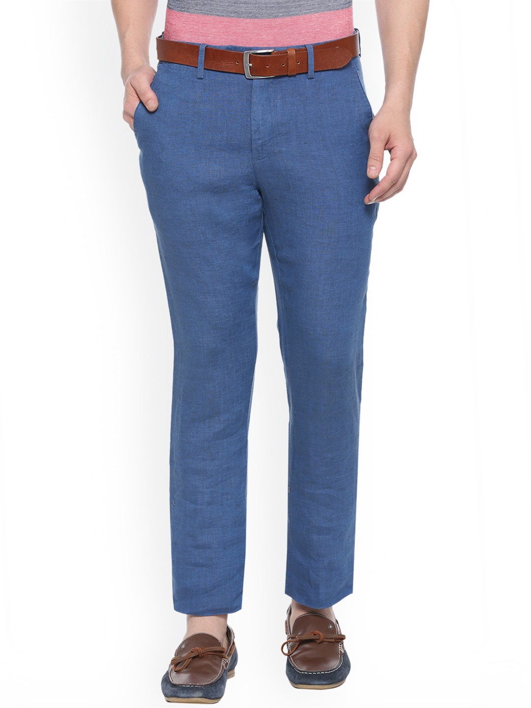

Allen Solly Men Blue Comfort Regular Fit Solid Linen Regular Trousers