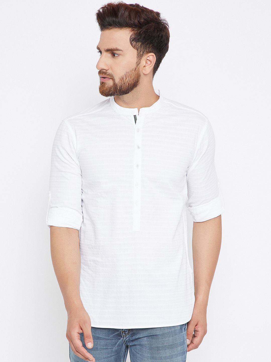

even Men White Solid Straight Kurta