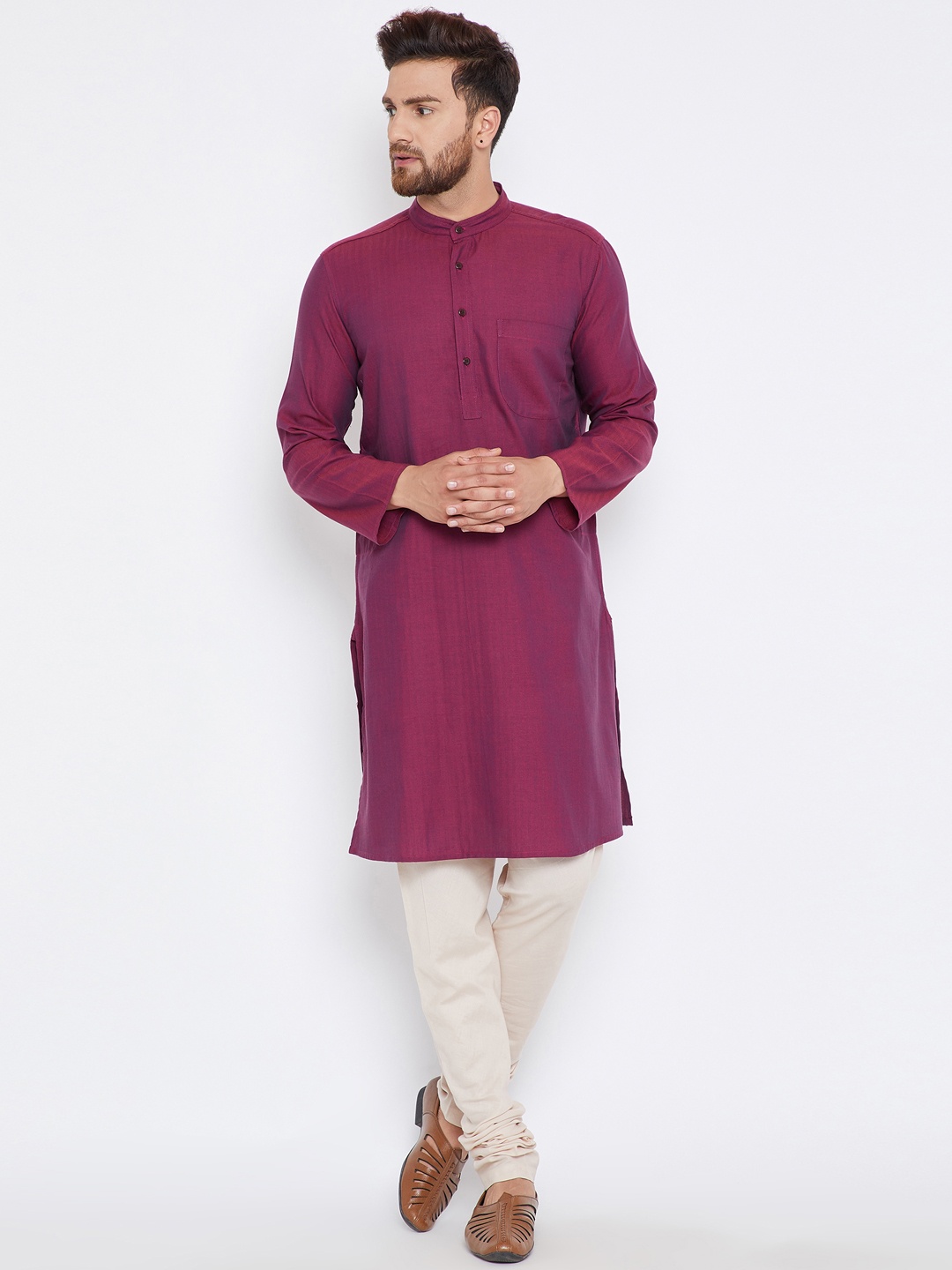 

even Men Magenta Woven Design Kurta