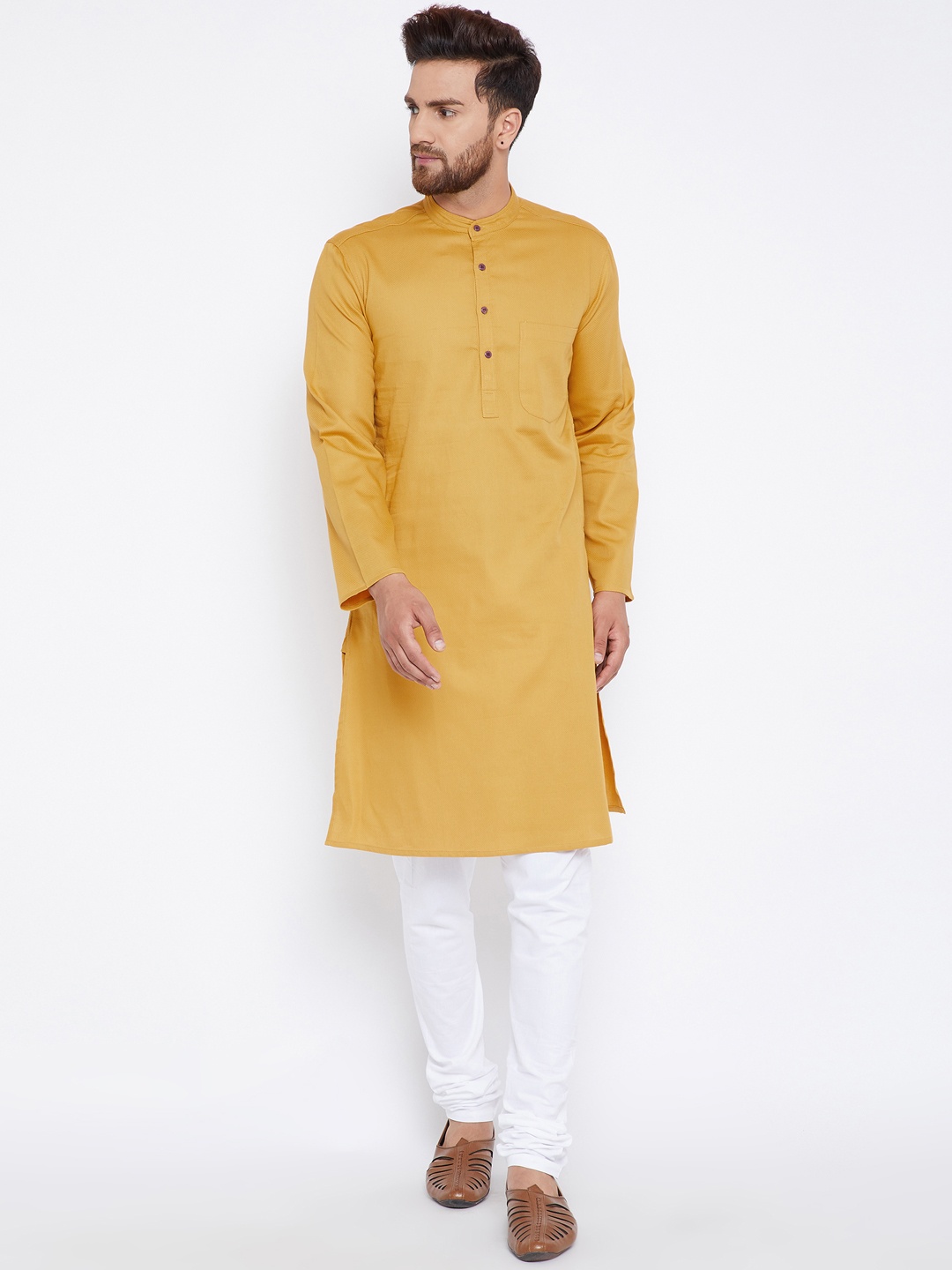 

even Men Mustard Solid Kurta