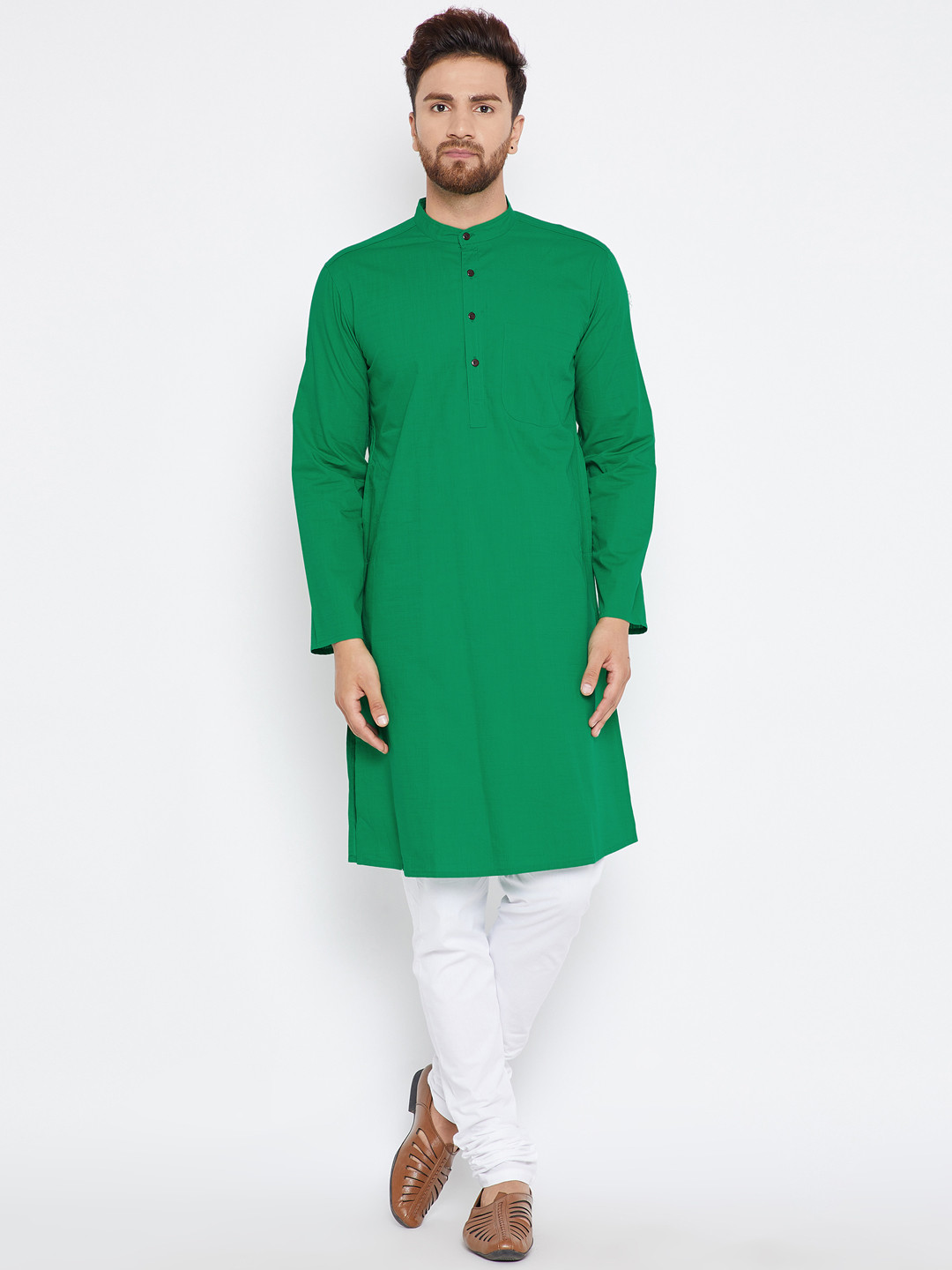 

even Men Green Solid A-Line Kurta
