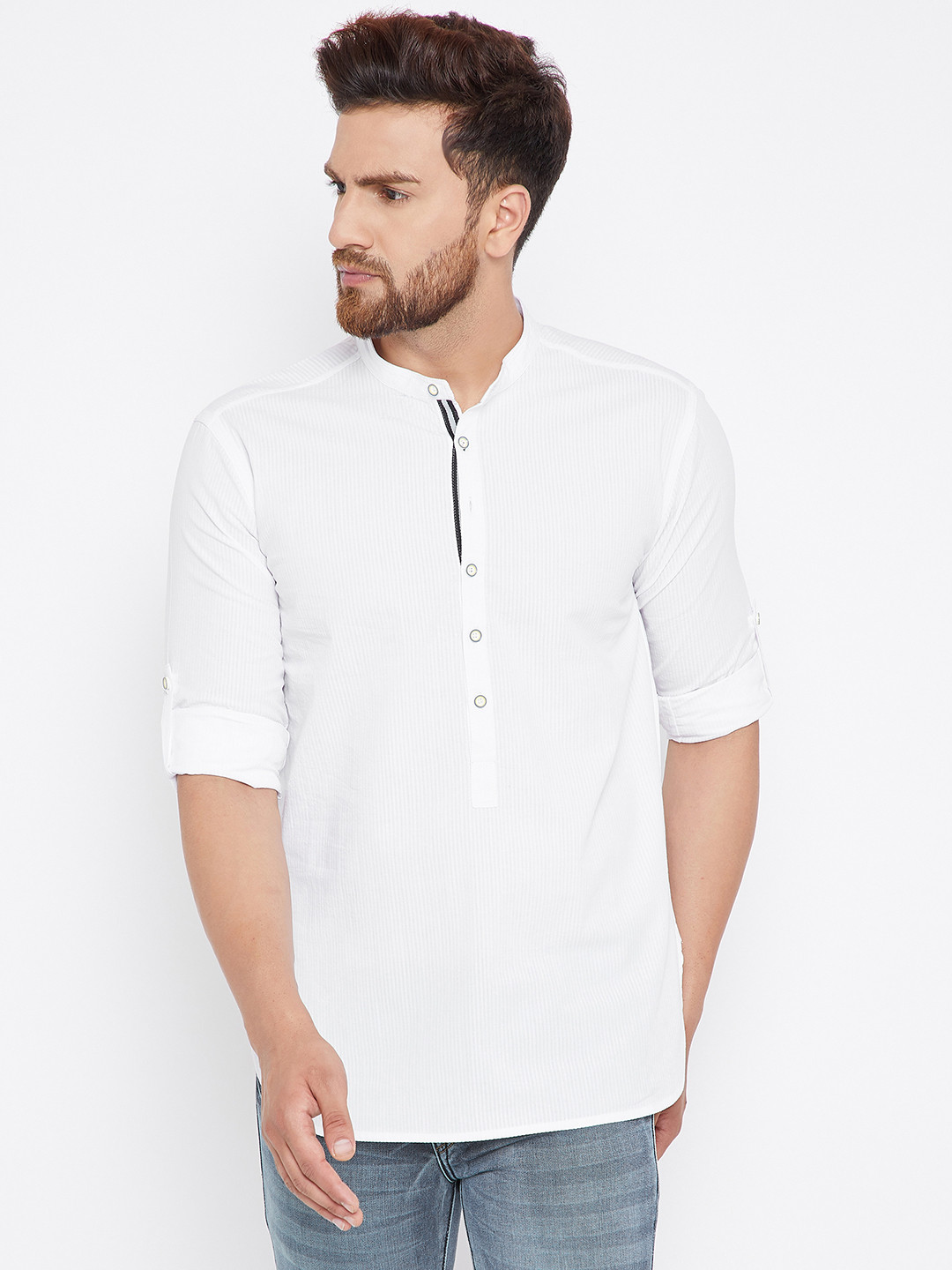 

even Men White Striped Straight Kurta