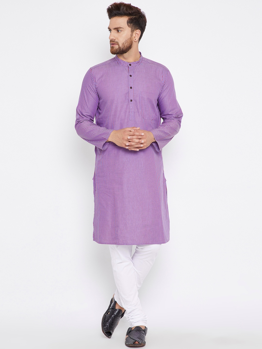 

even Men Lavender & Red Striped Kurta
