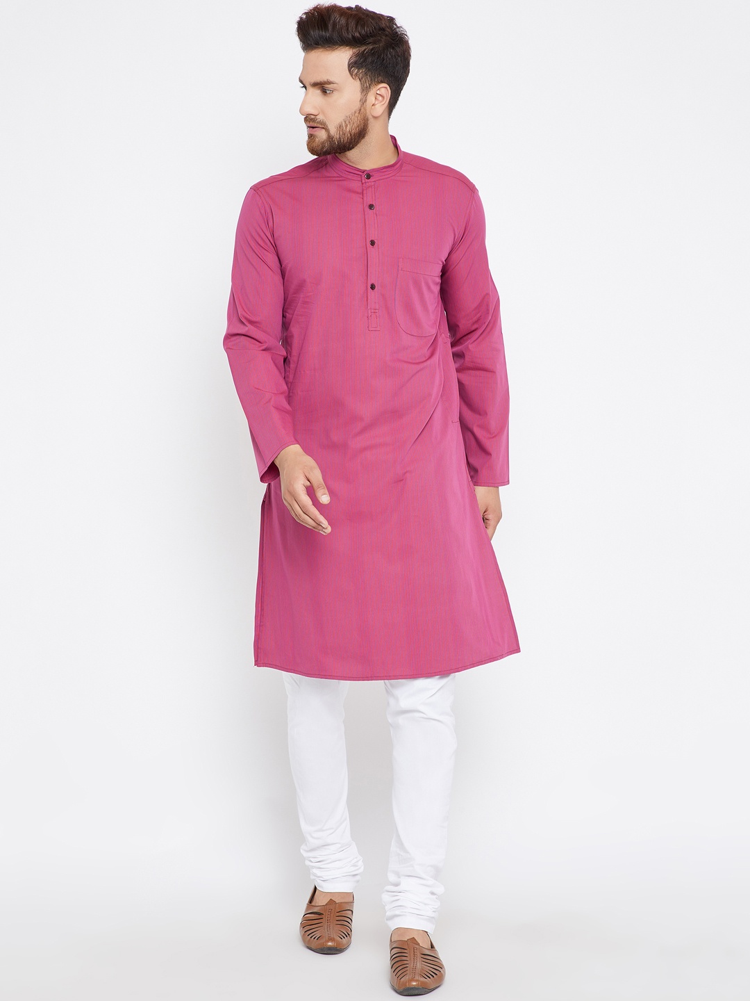 

even Men Pink Striped A-Line Kurta