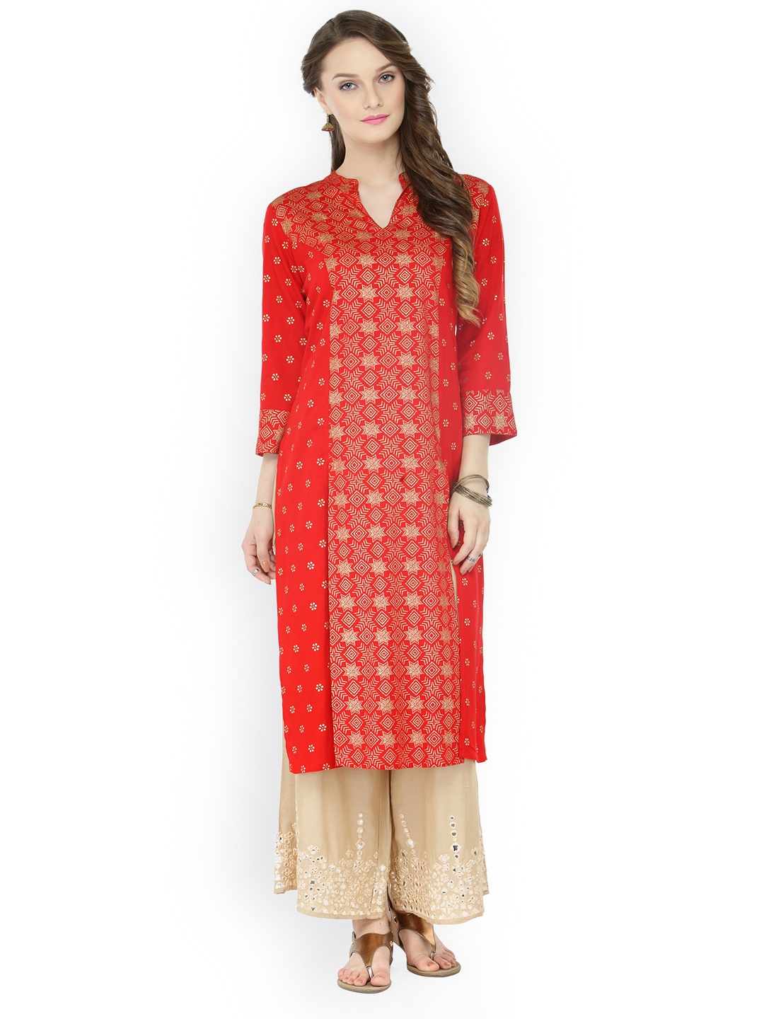 

Varanga Women Red & Gold-Toned Printed Kurta with Palazzos
