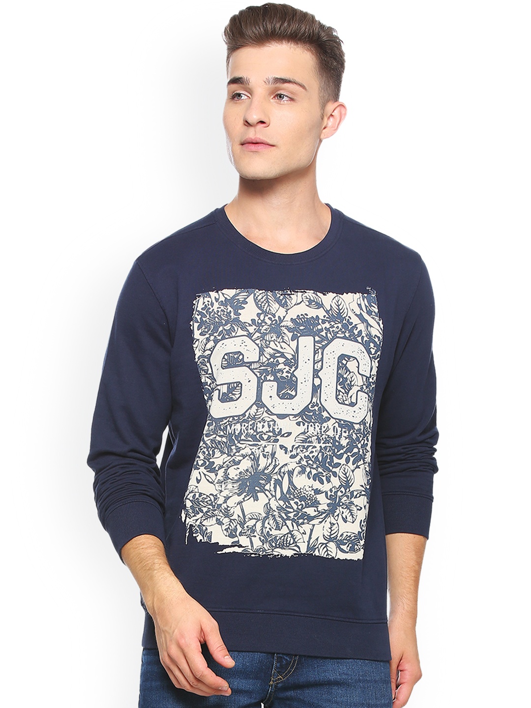 

Allen Solly Sport Men Navy Blue & White Printed Sweatshirt