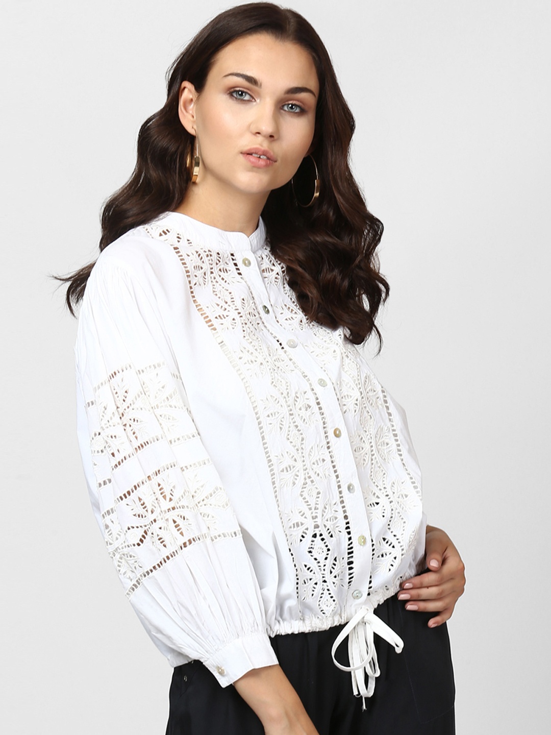 

Label Ritu Kumar Women White Self Design Shirt Style Top