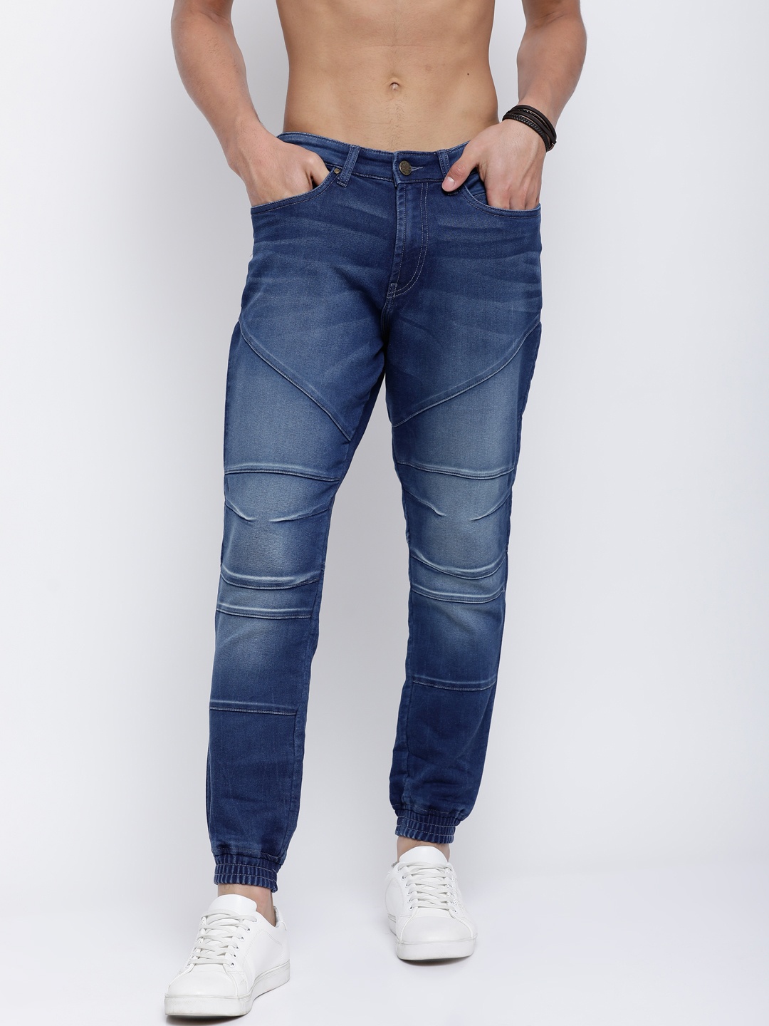 

LOCOMOTIVE Men Blue Jogger Mid-Rise Clean Look Stretchable Denim Joggers