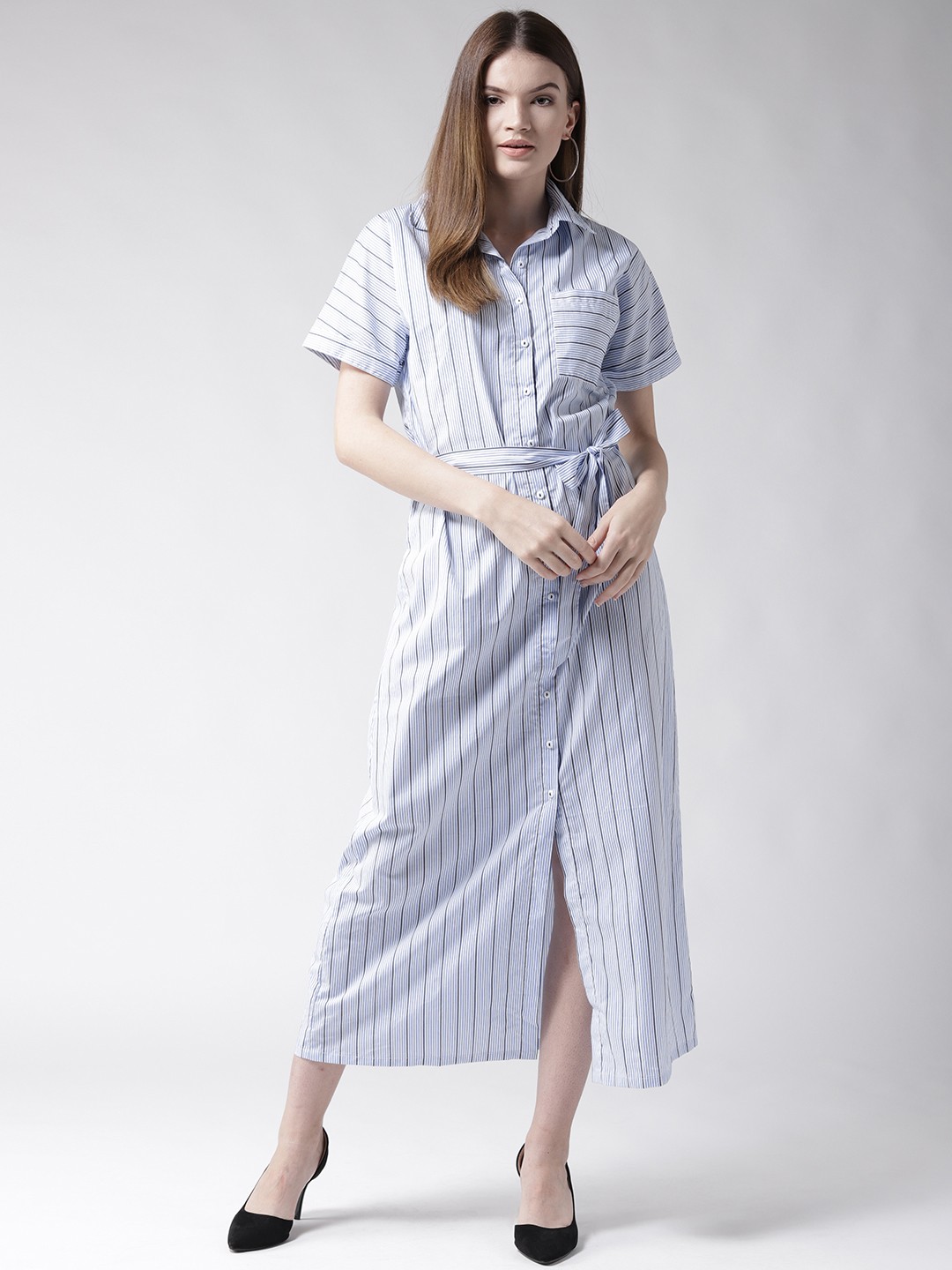 

Style Quotient Women White & Blue Striped Maxi Dress