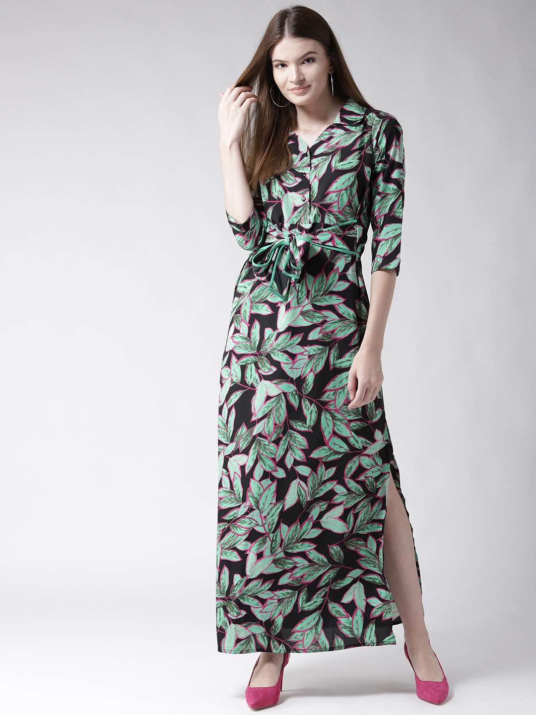 

Style Quotient Women Black & Green Printed Maxi Dress