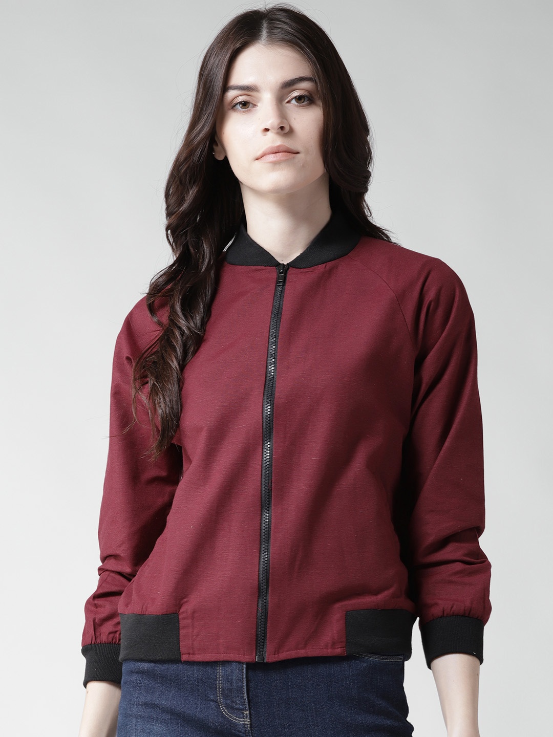 

Style Quotient by noi Women Maroon Solid Bomber Jacket