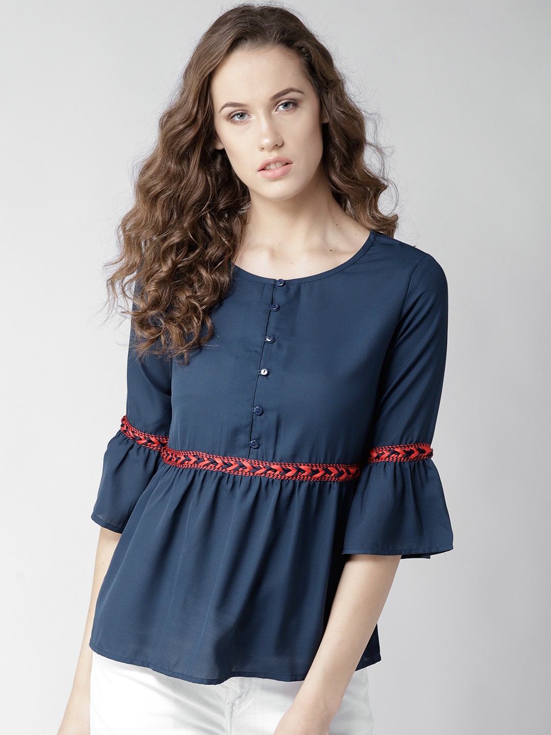 

Style Quotient Women Navy Blue Solid A-Line Top