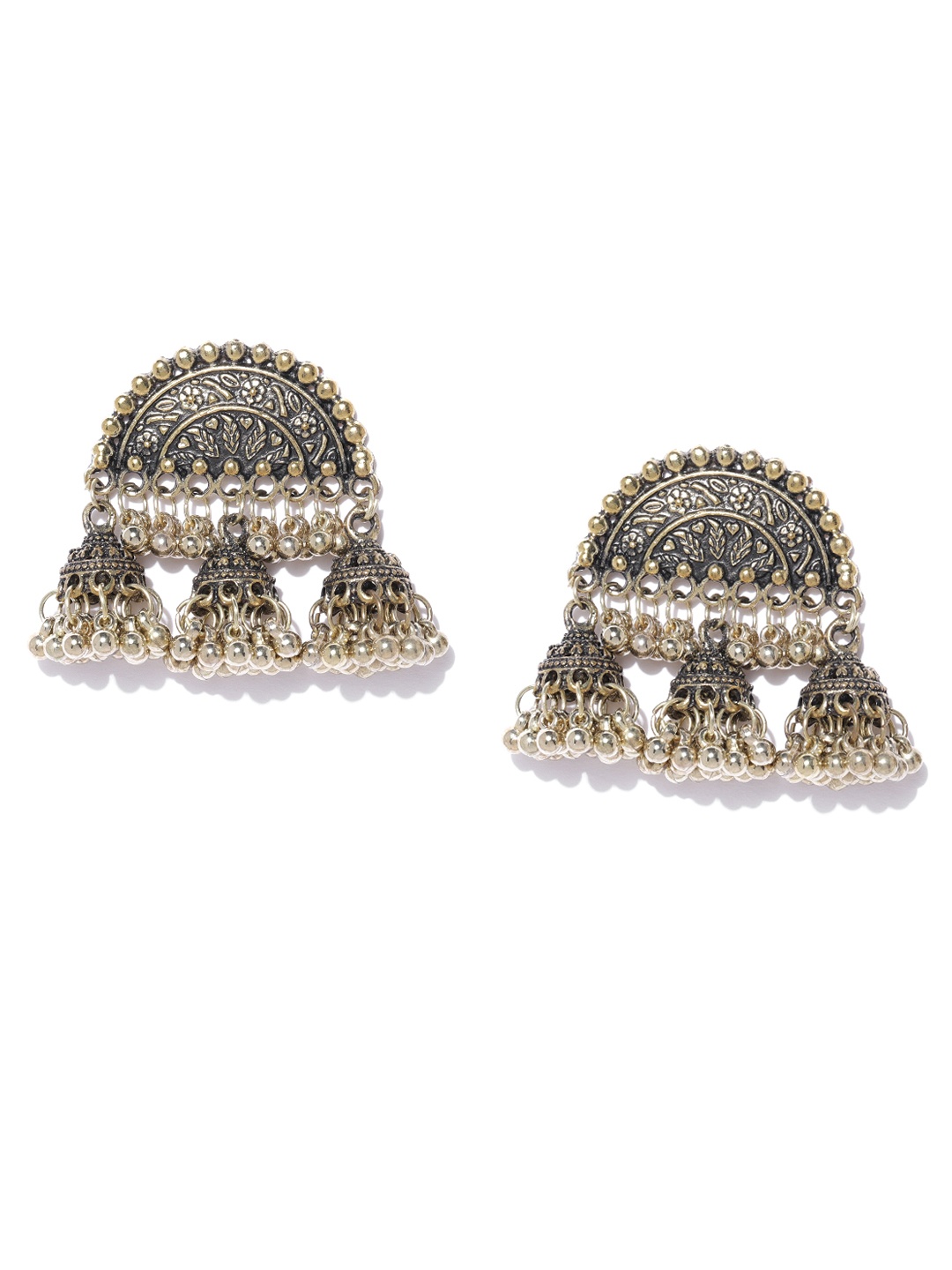 

Infuzze Antique Gold-Toned Dome Shaped Textured Jhumkas