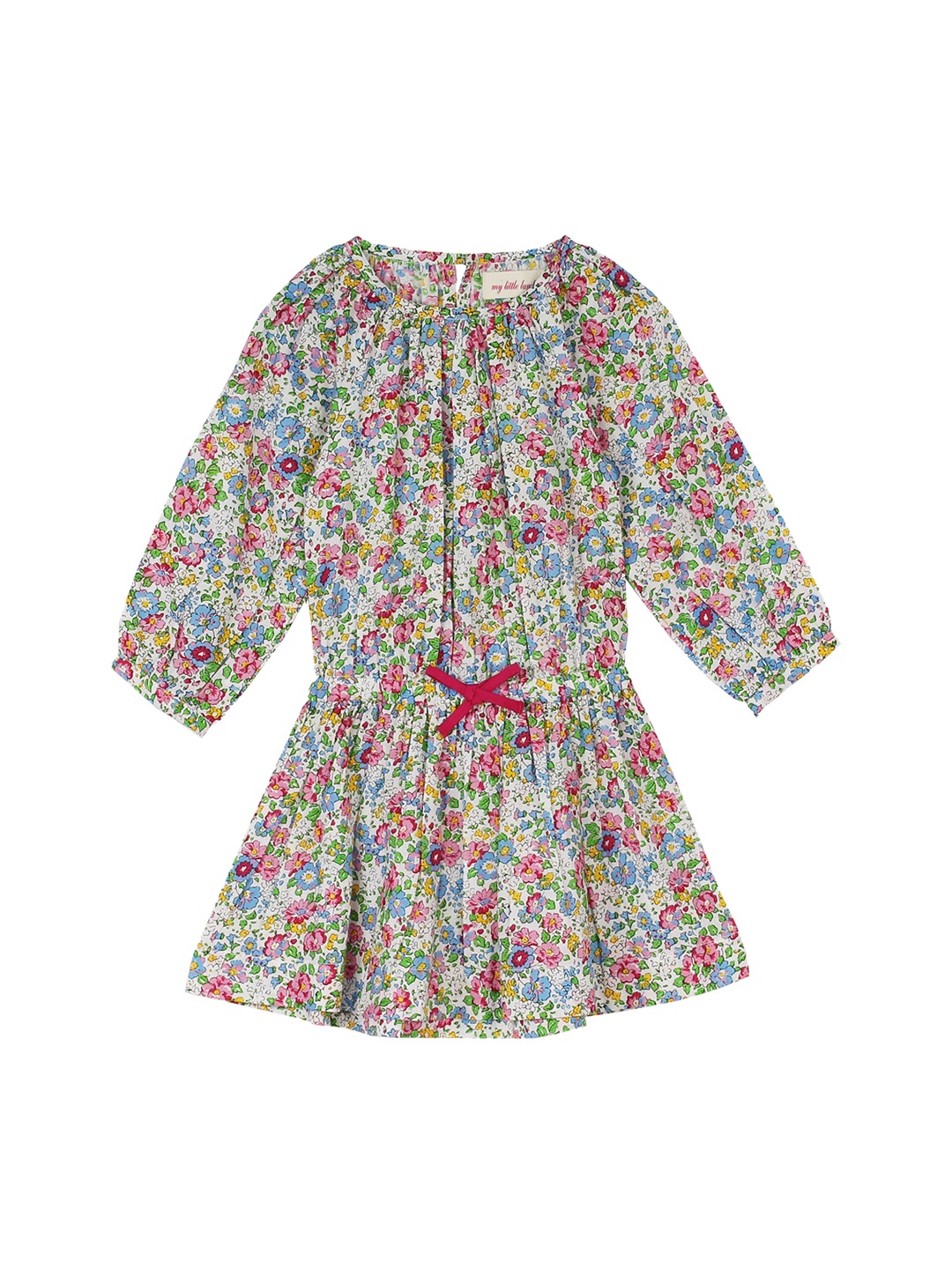 

My Little Lambs Girls White Printed Drop-Waist Dress