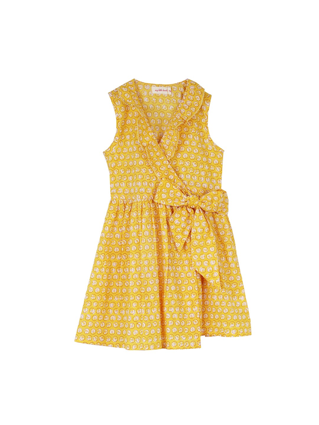 

My Little Lambs Girls Yellow Floral Printed Wrap Dress