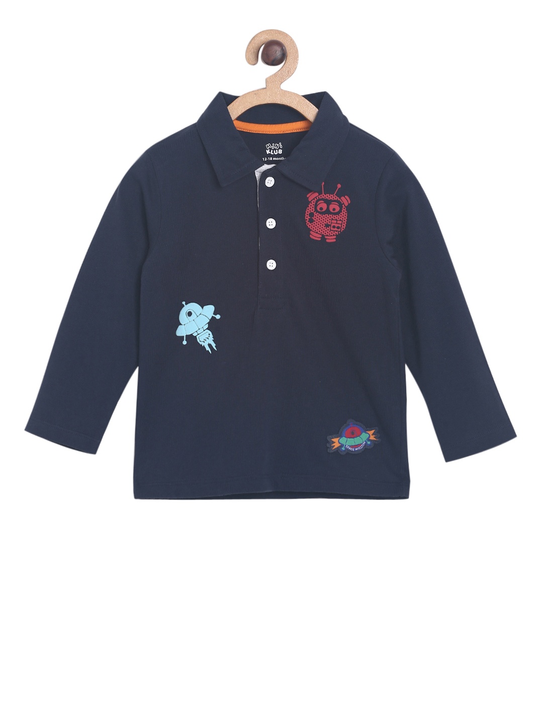 

MINI KLUB Boys Navy Blue Printed Polo Collar T-shirt