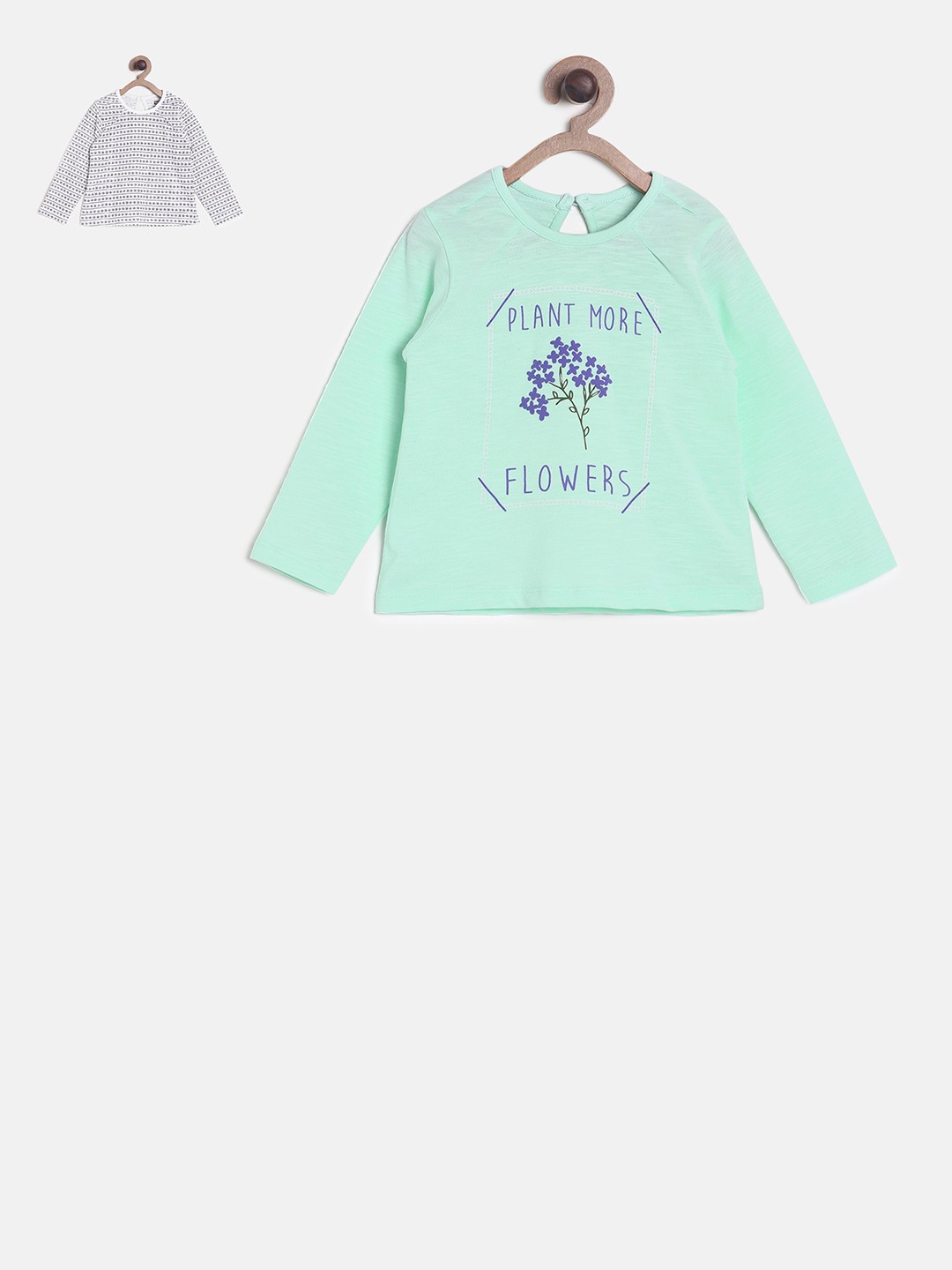 

MINI KLUB Girls Pack of 2 Printed Pure Cotton Tops, Turquoise blue