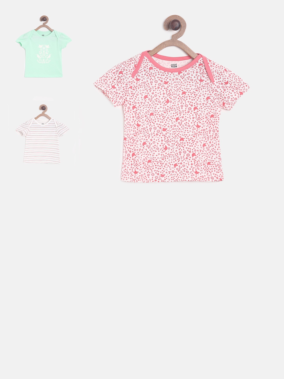 

MINI KLUB Girls Pack of 3 Printed Pure Cotton Top, Green