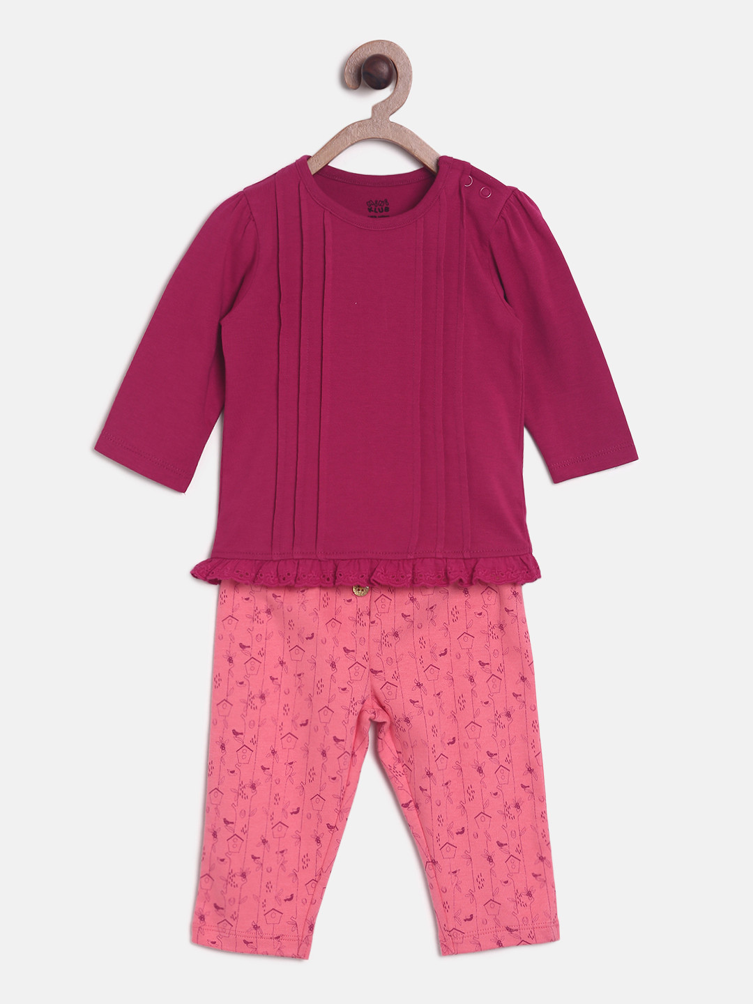 

MINI KLUB Girls Burgundy & Pink Solid Top with Pyjamas